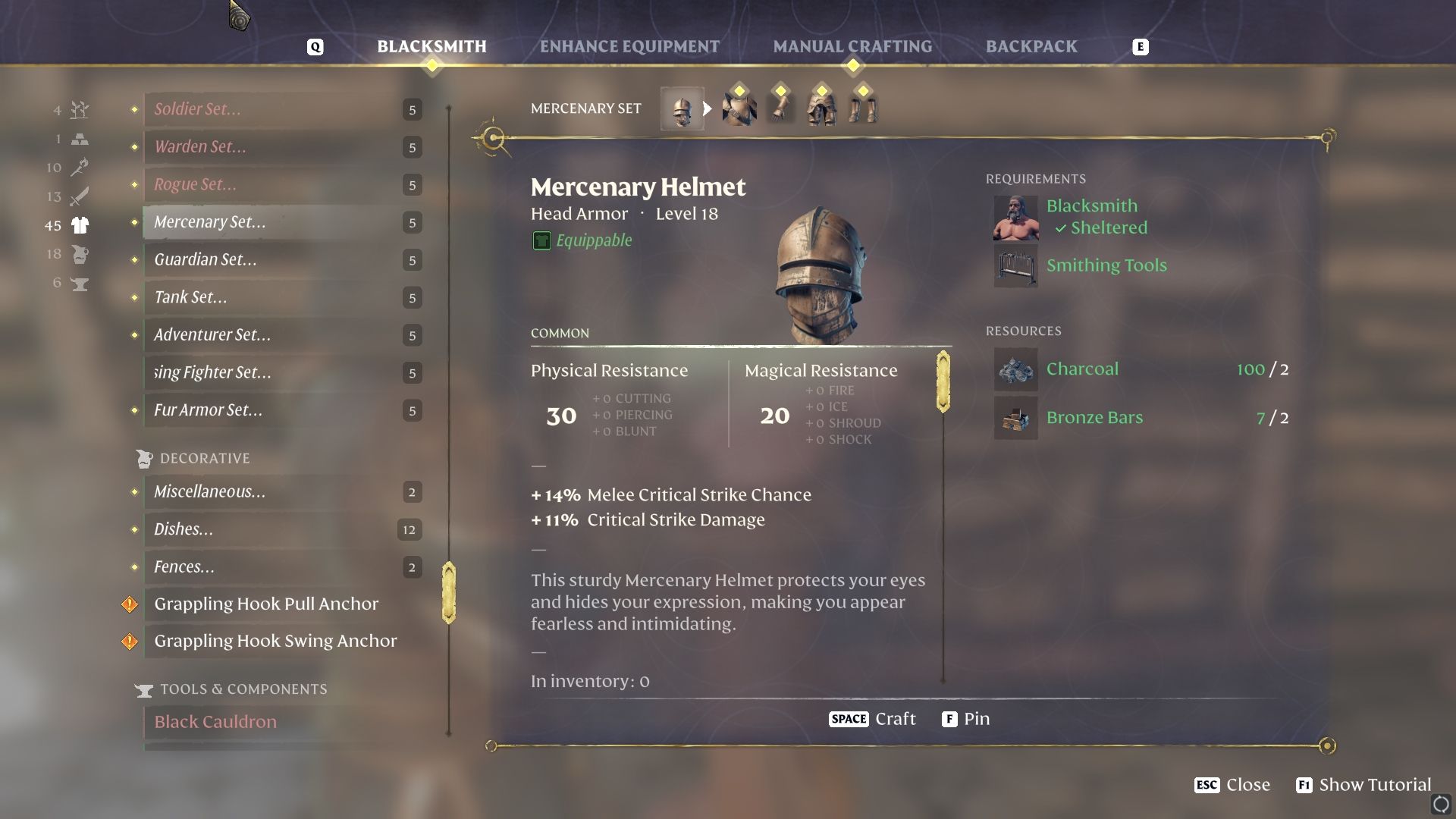 Mercenary Helmet needing Charcoal and Bronze Bars