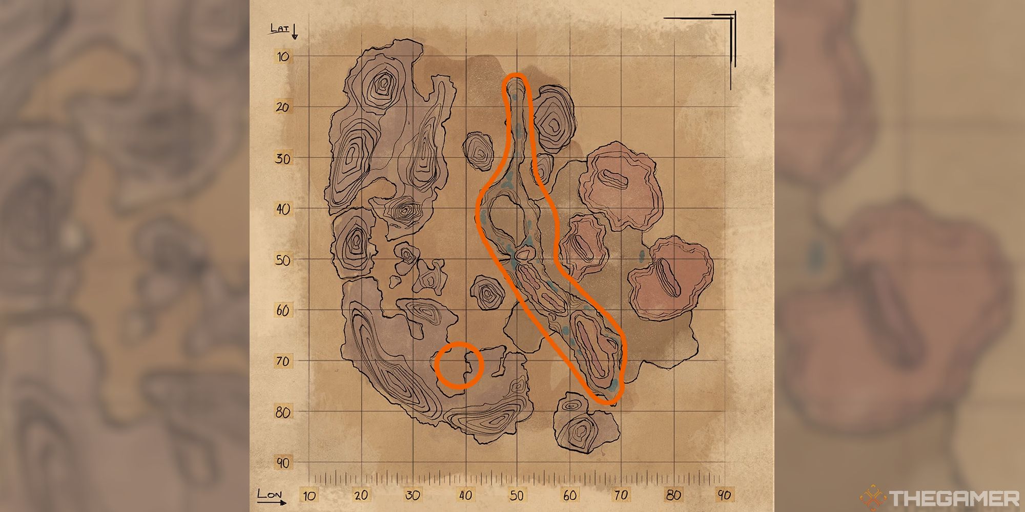 расположение обычных мест силикатных жемчужин в Ark Survival Evolved на карте Обожженной земли