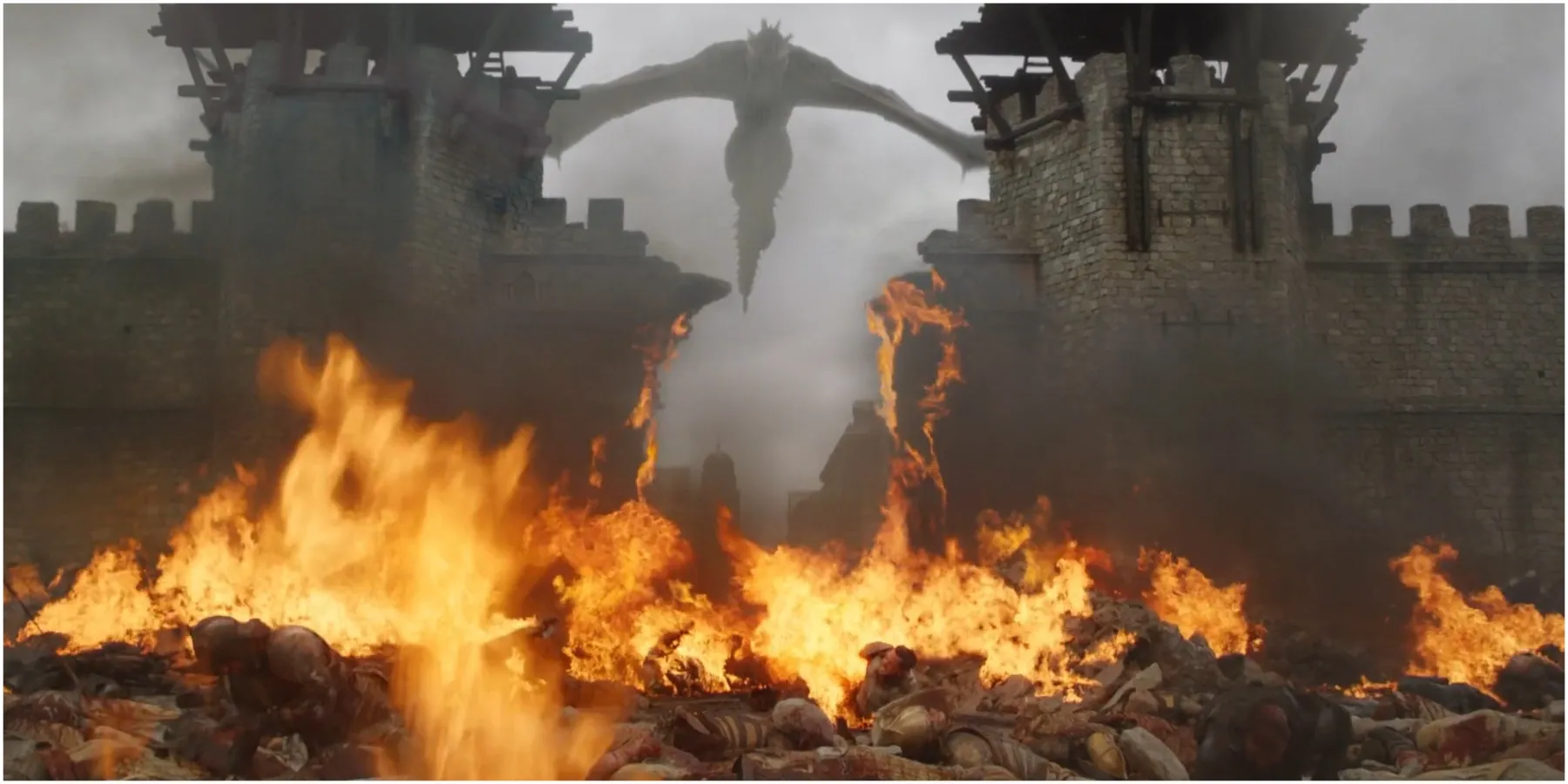 Drogon burns the city gates in Game of Thrones