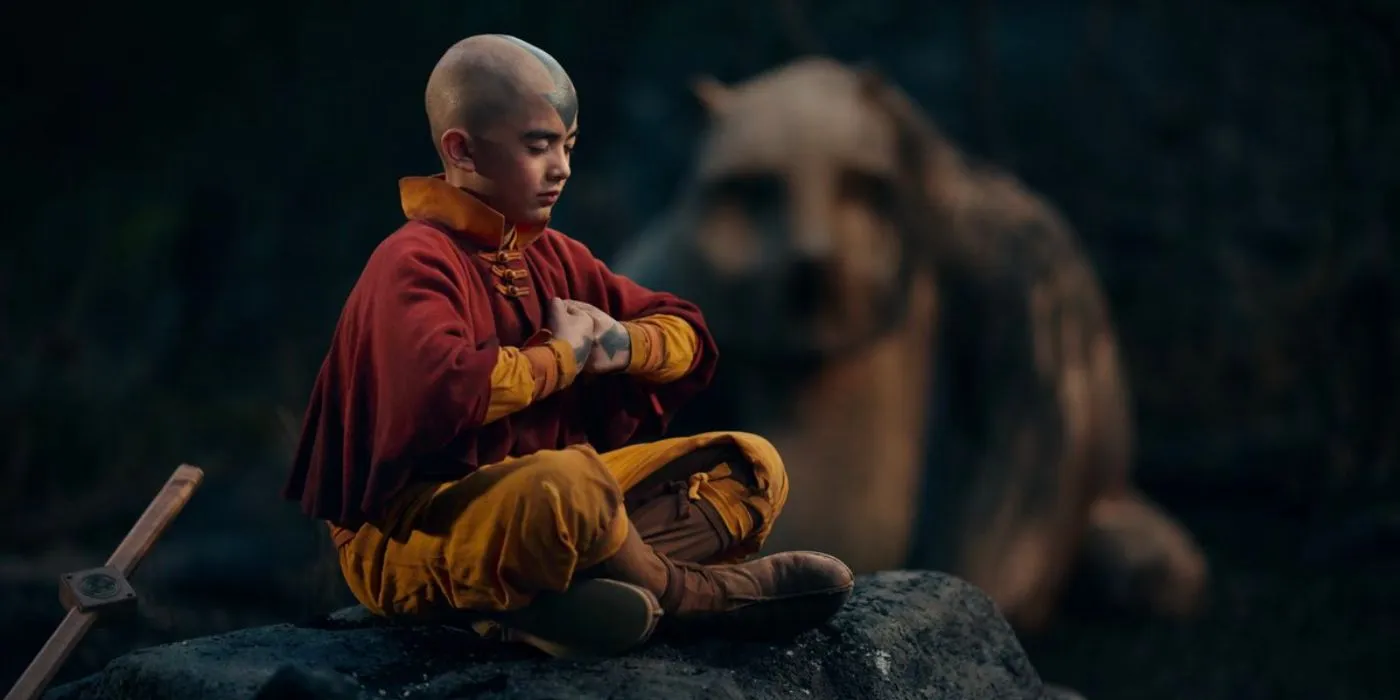 Aang meditando en Avatar: La Leyenda de Aang de Netflix
