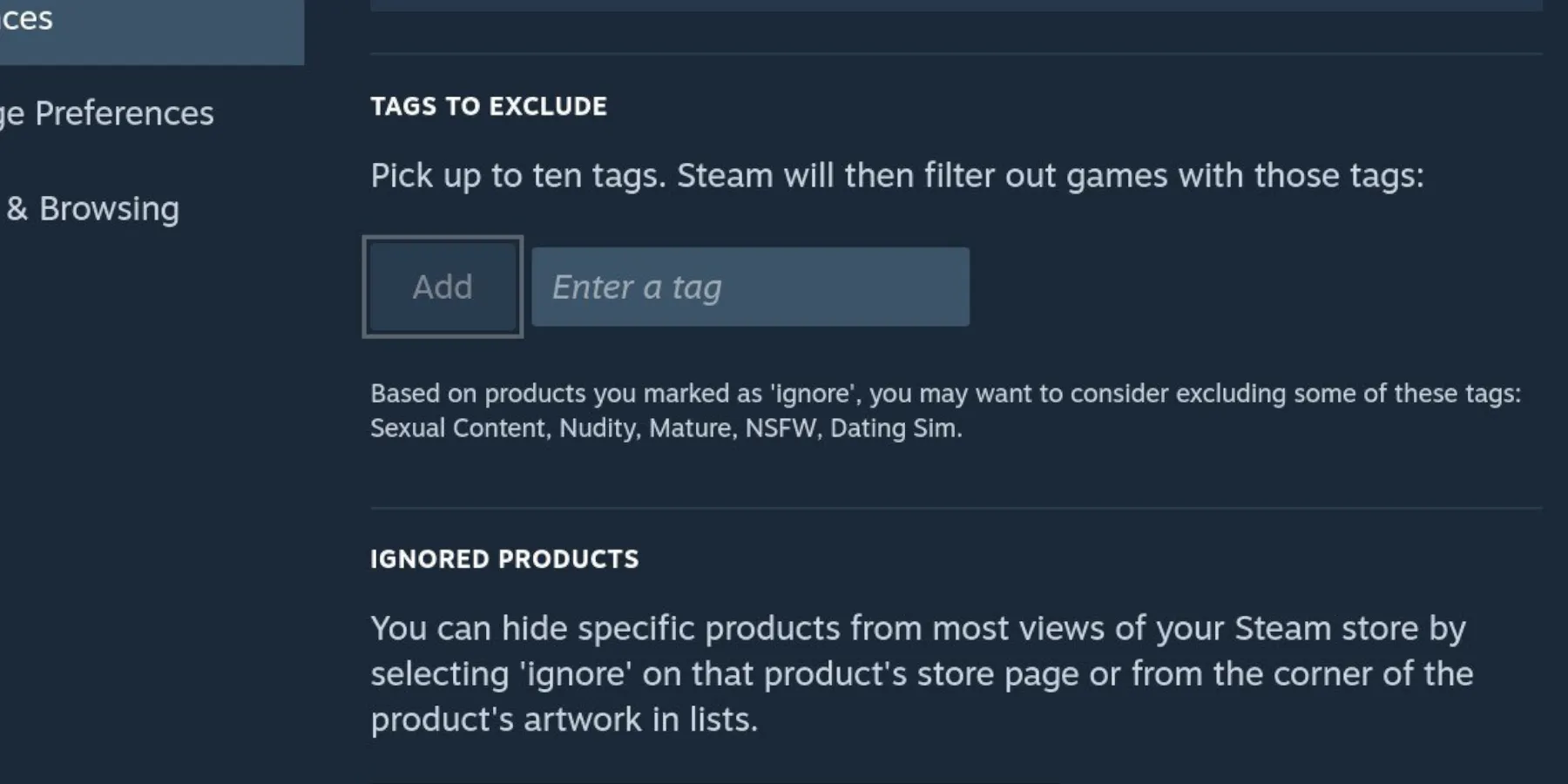 Steam Deck - Filtro dei tag dei contenuti per adulti