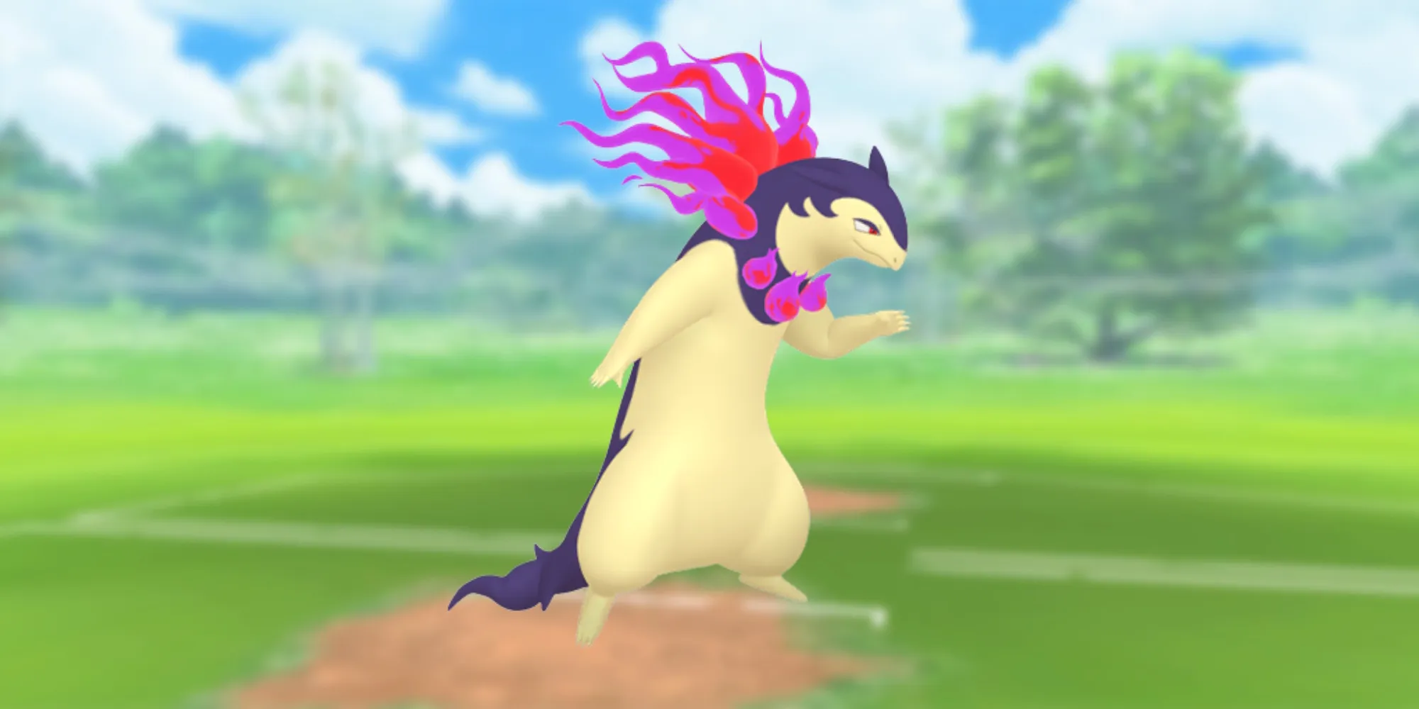 Image de Hisuian Typhlosion avec le champ de bataille Pokemon Go en arrière-plan