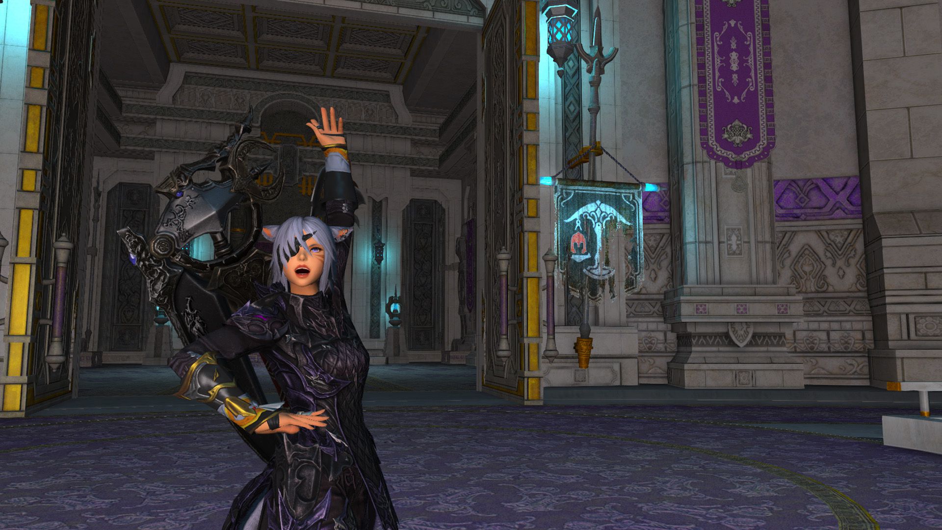 Персонаж игрока стоит перед входом в Вариантный Подземелье в Final Fantasy XIV.
