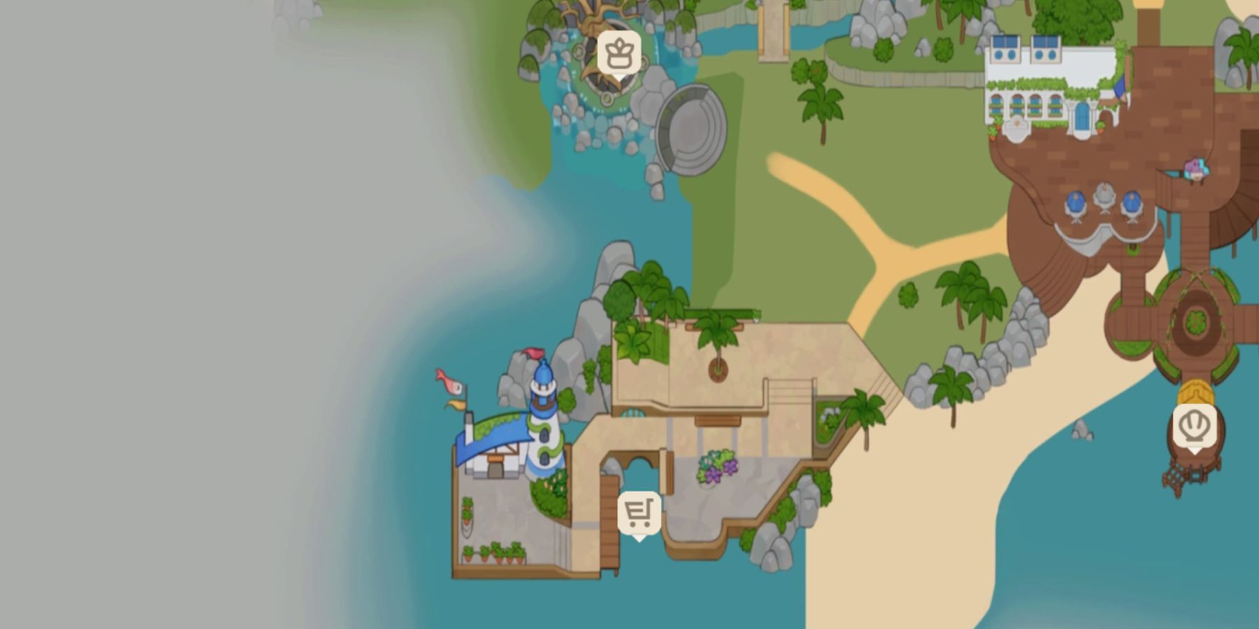 emplacement du marché noir sur la carte de l'île de corail.