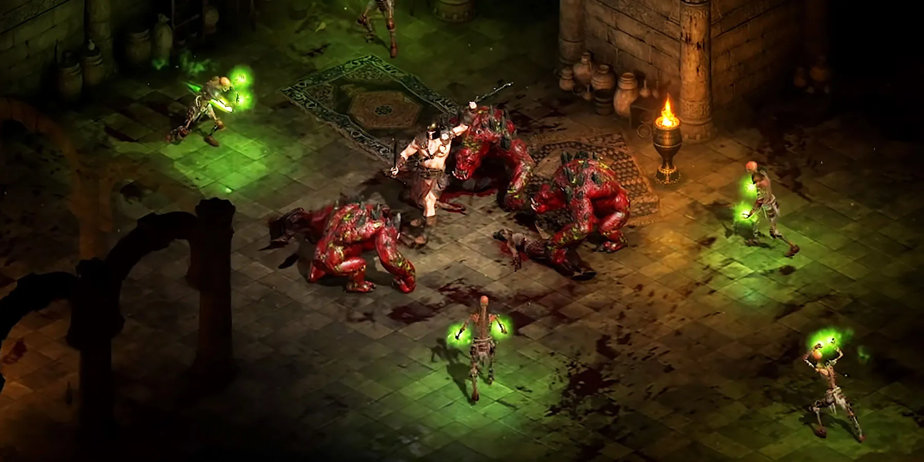 Un bárbaro atacando enemigos cuerpo a cuerpo en Diablo 2 Resurrected