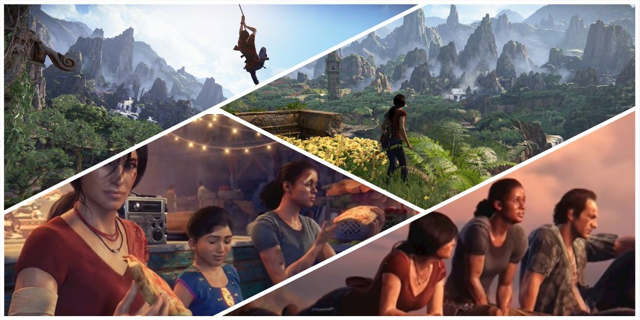 Chloe Frazer eating pizza, rope swinging and exploring in Uncharted: The Lost Legacy