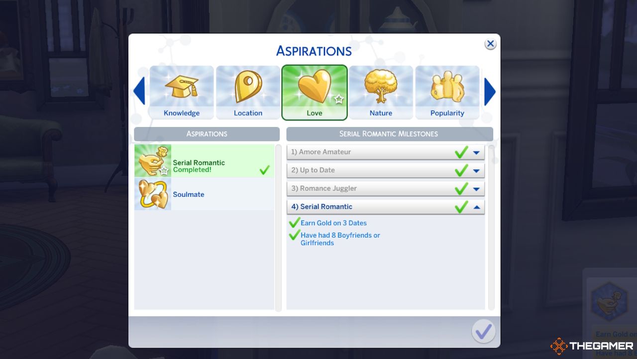 The Sims 4中已完成的连续浪漫愿望