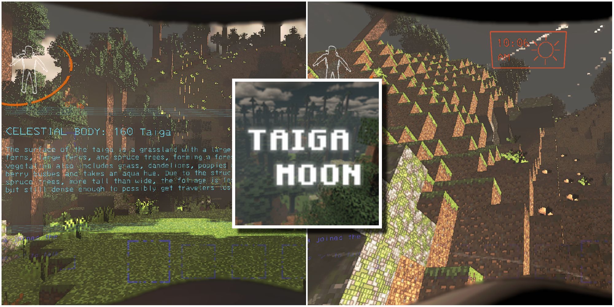 一颗名为针叶林的改装月球的屏幕截图，看起来像它属于Minecraft
