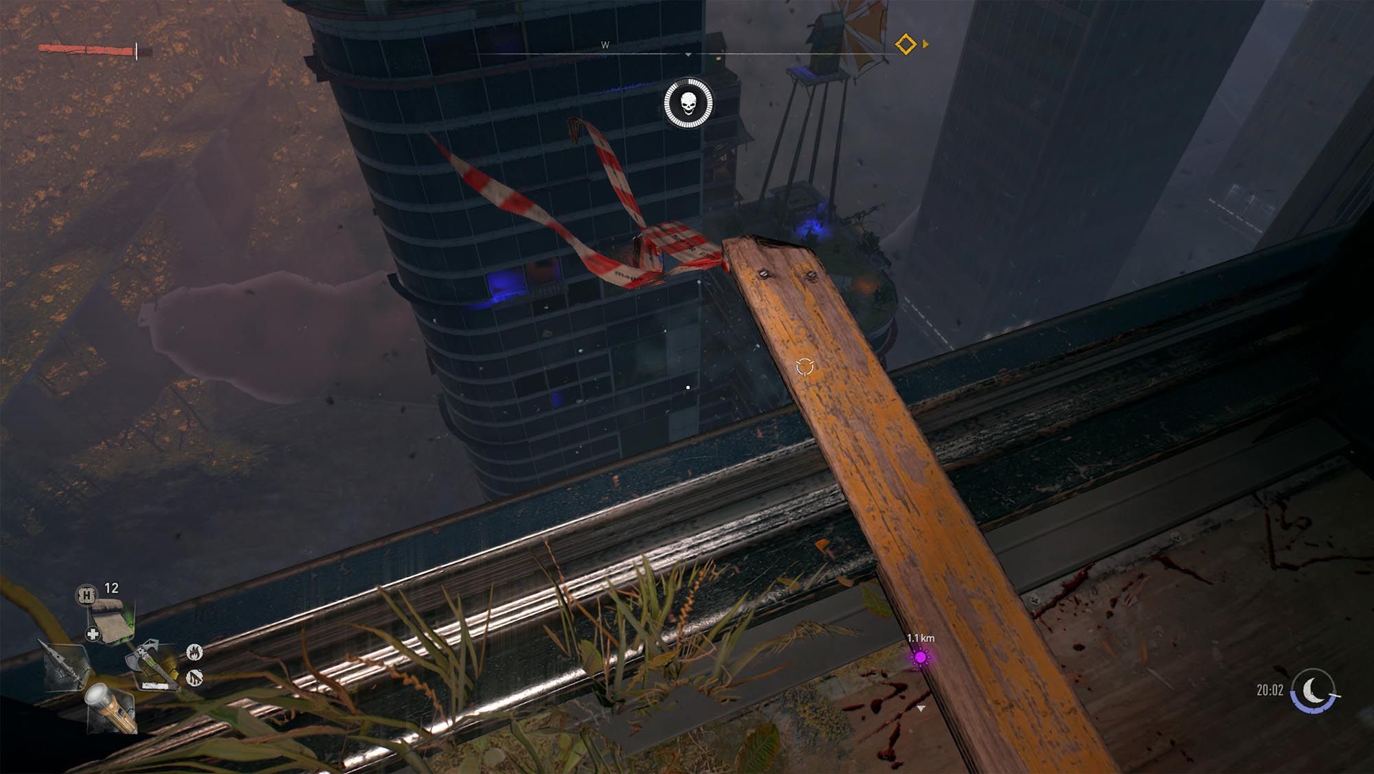 警告テープのある板は、Dying Light 2で着陸すべき場所を示しています