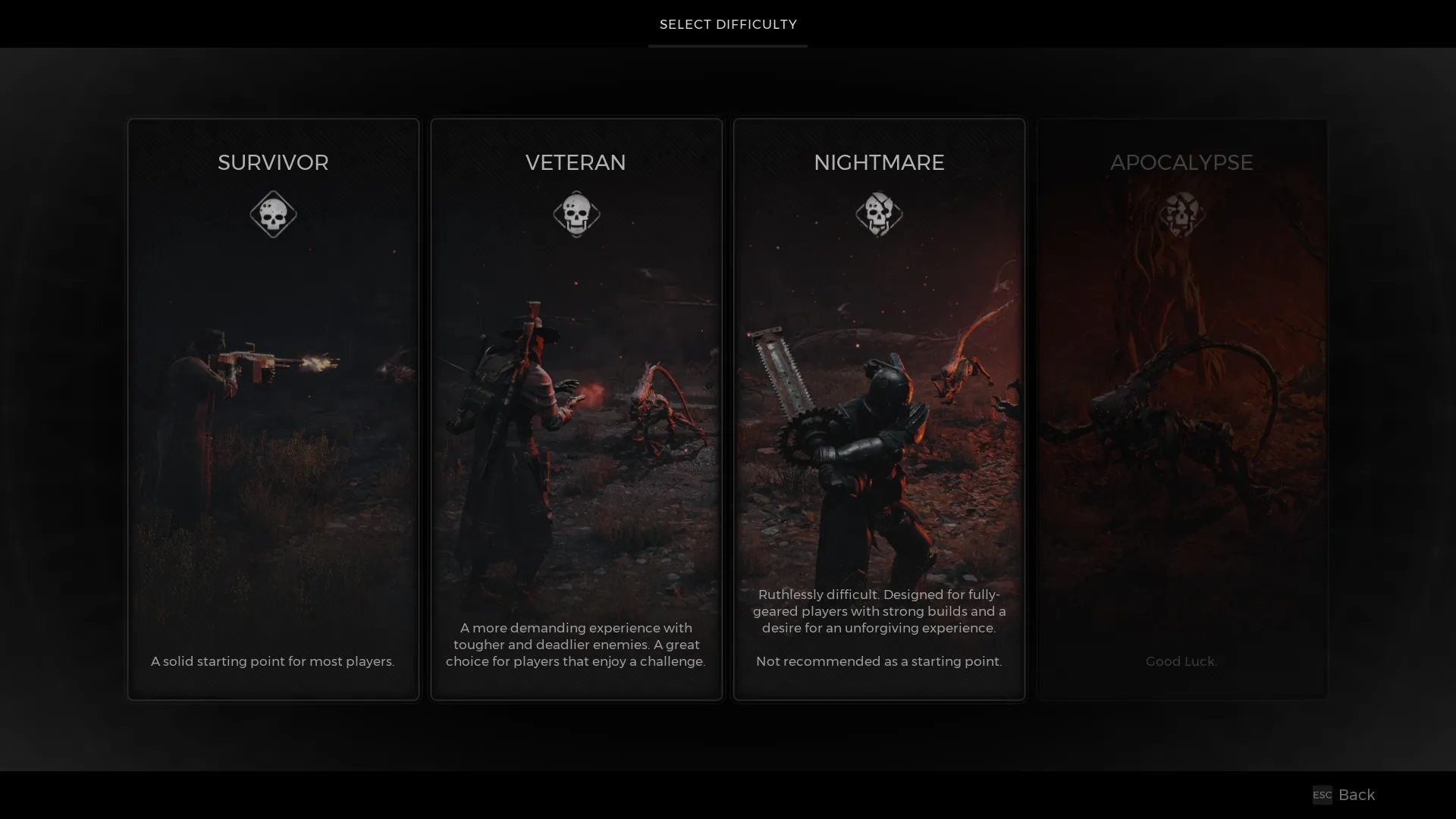 The four available difficulty options in Remnant 2