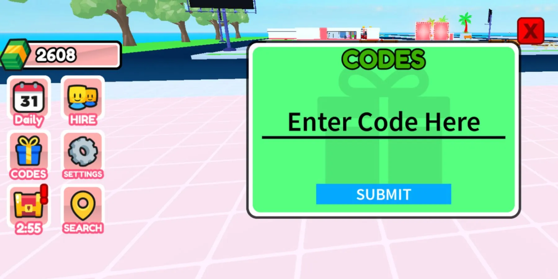 Roblox Burger Store Tycoon: the codes tab