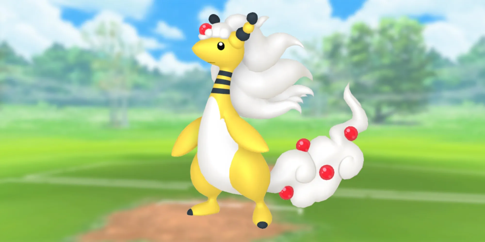Изображение Мега-Амфароса с полем боя Pokemon Go в качестве фона