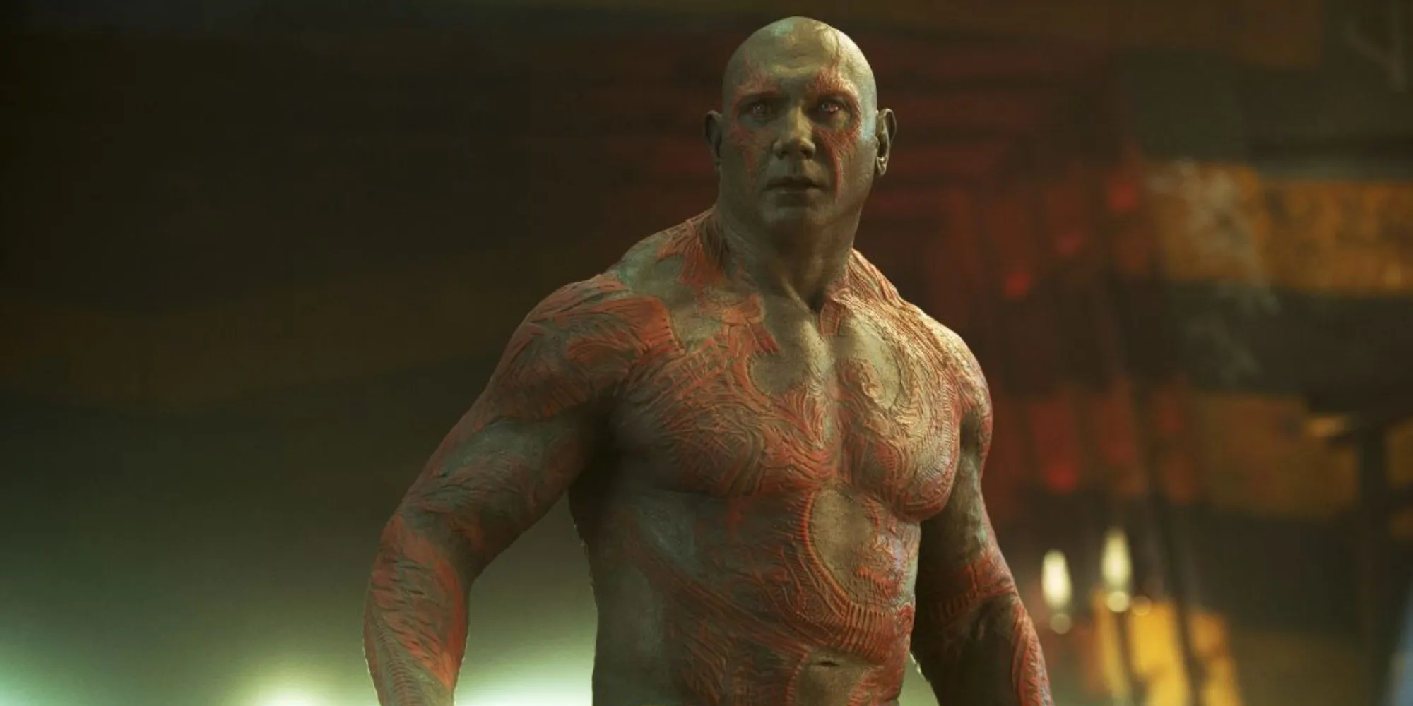 Bautista as Drax without a shirt