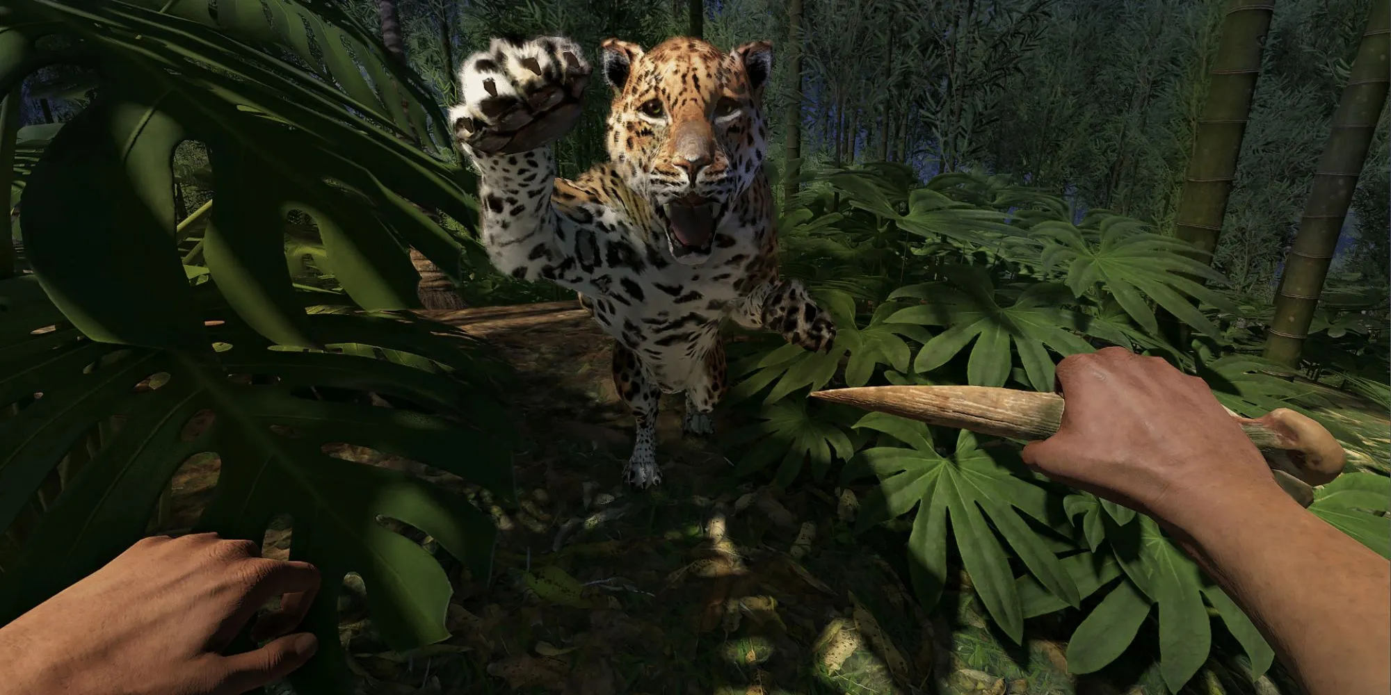 Un joueur attaqué par un jaguar dans Green Hell VR