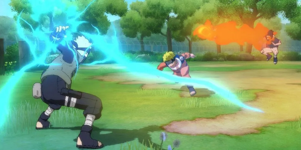 Kakashi, Naruto y Sasuke luchando
