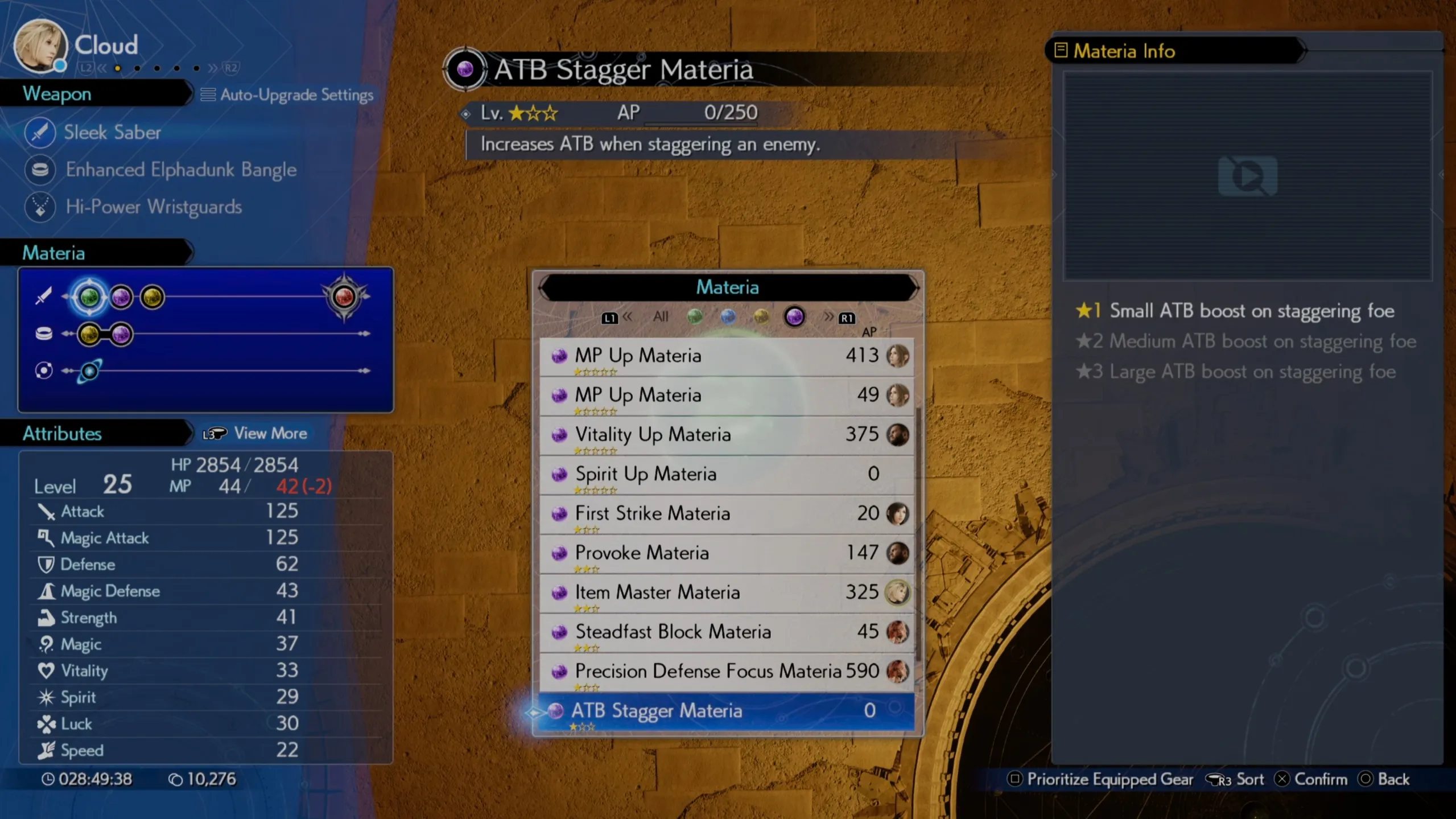 《FF7 重生》中ATB Stagger魔晶石的魔晶屏幕