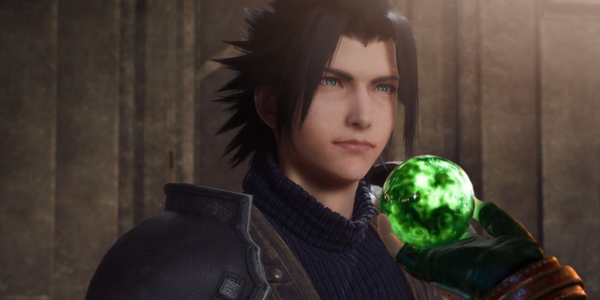 Zack Fair being presented a piece of Materia in Crisis Core: Final Fantasy 7 Reunion