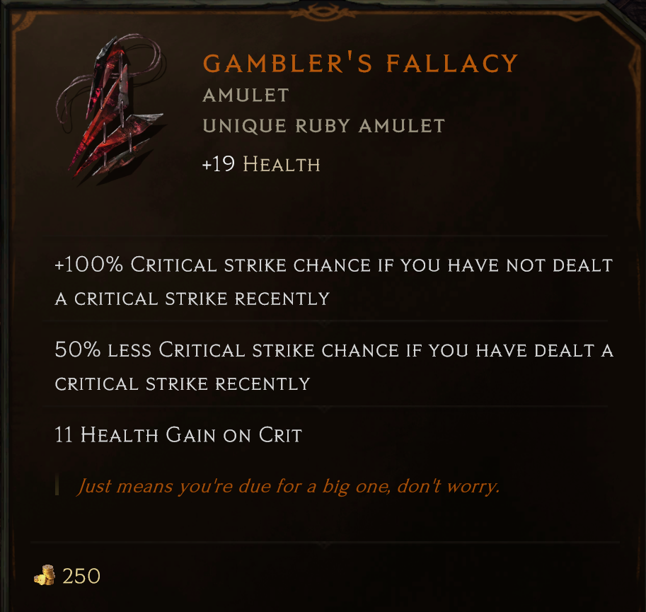 Gambler’s Fallacy Unique Amulet - Last Epoch