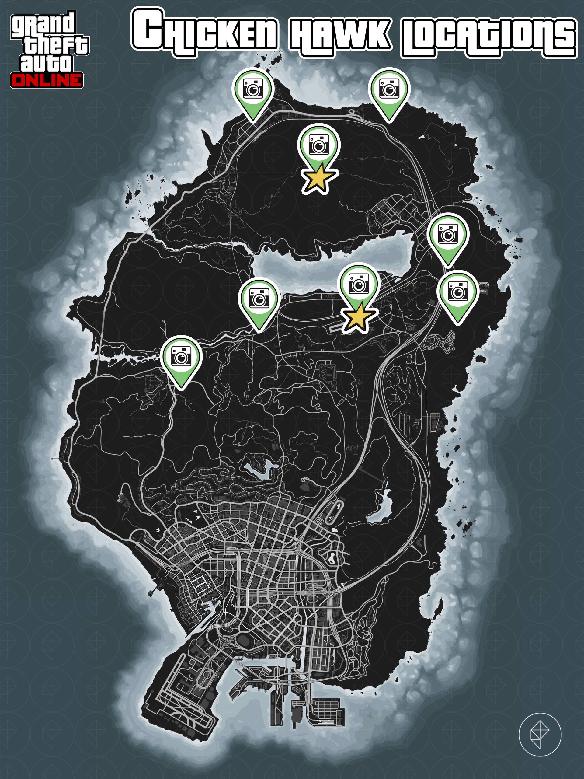 Carte de GTA Online montrant les emplacements des bouses