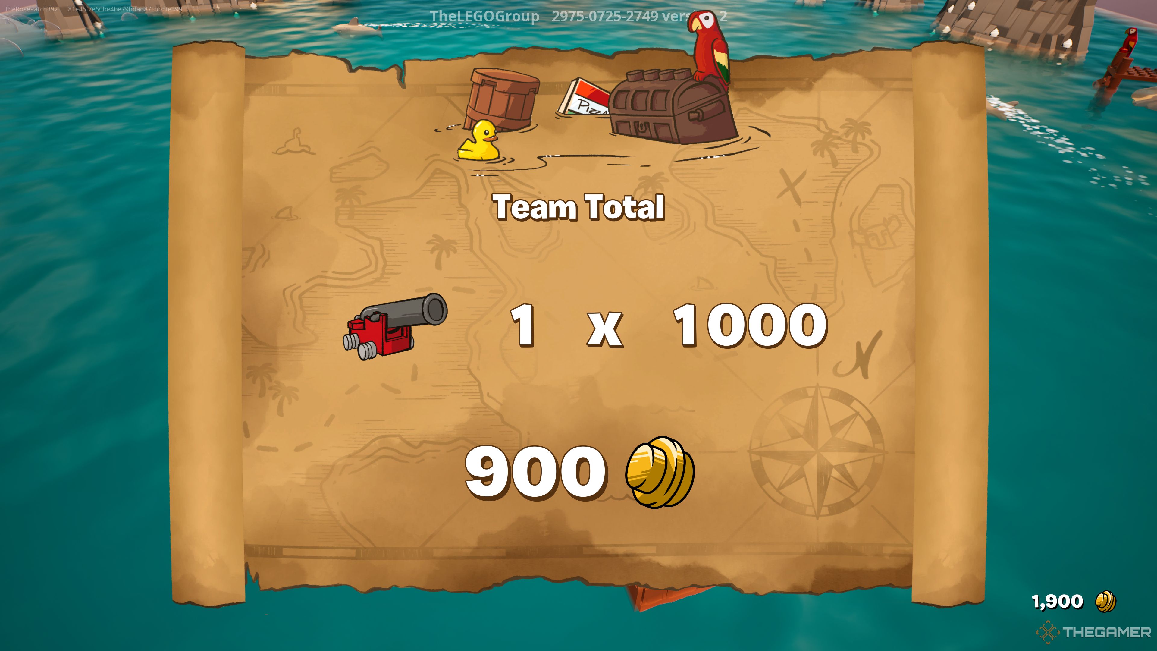 Скриншот общей суммы команды после окончания игры в Lego Фортнайт Лего Выживание на Плоту.