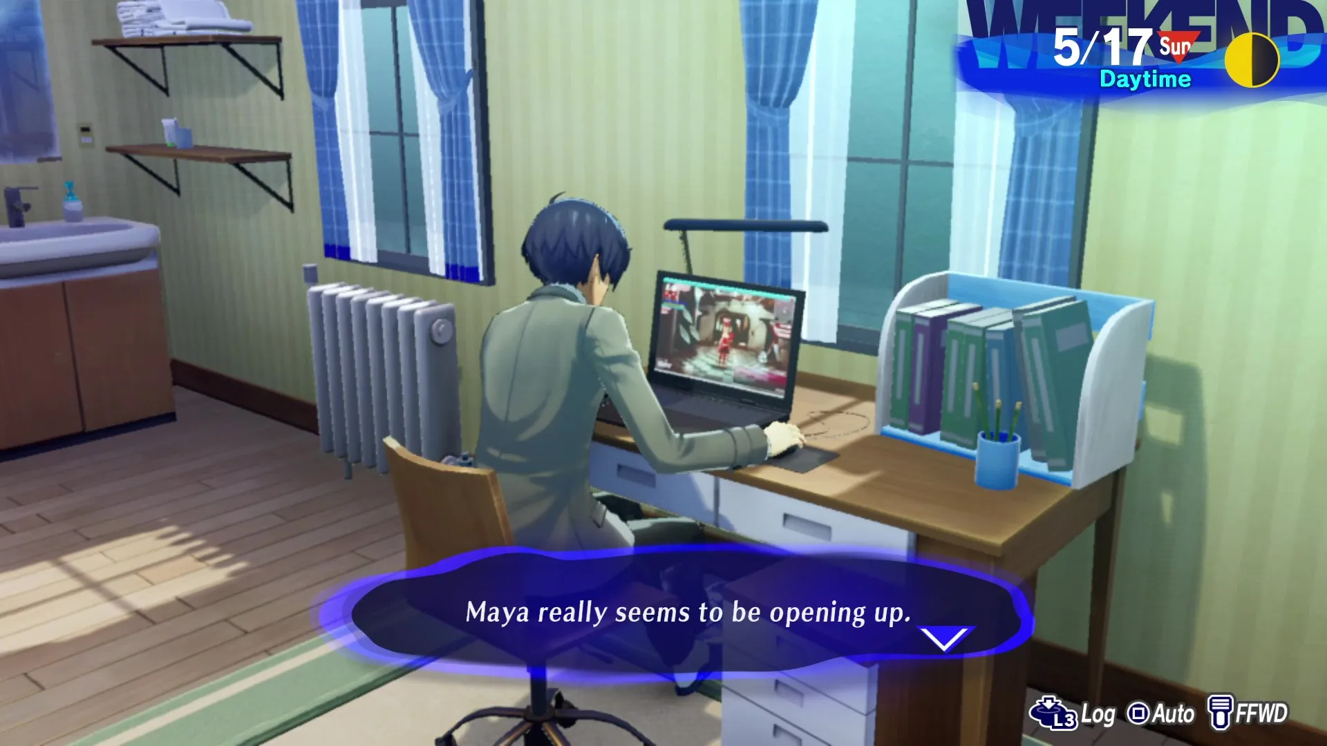 Persona 3 Reload Maya opening up to the main character