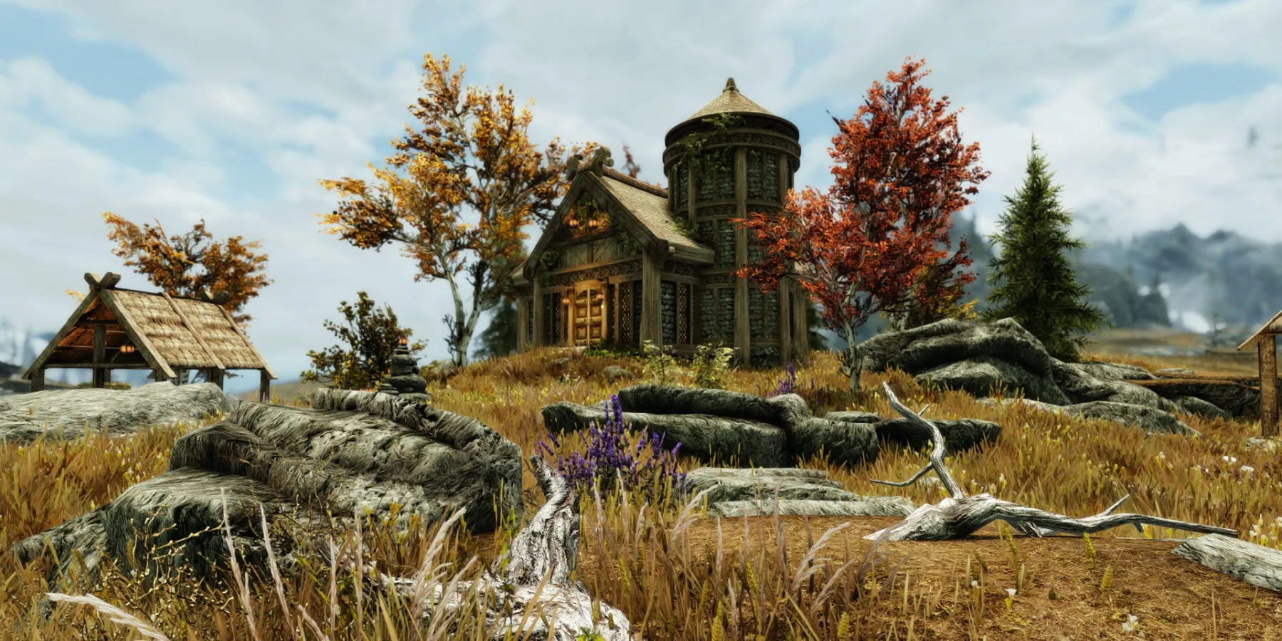 Capture d'écran de Skyrim montrant la maison de Tundra Homestead à Whiterun.