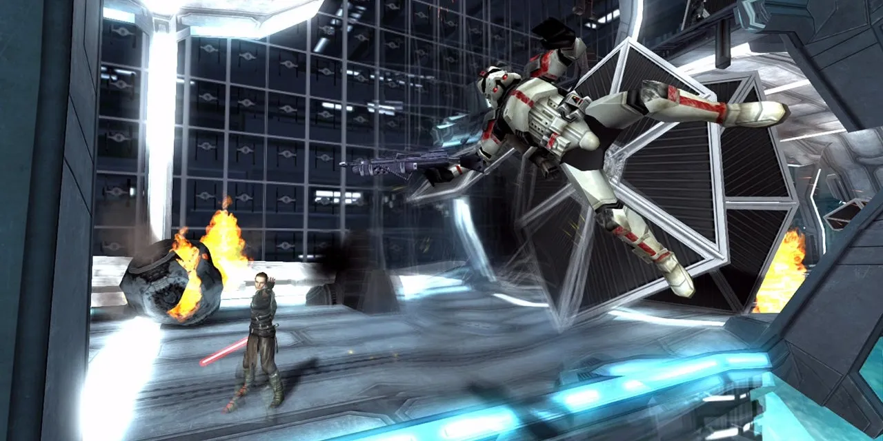 Starkiller y un Stormtrooper en Star Wars: The Force Unleashed