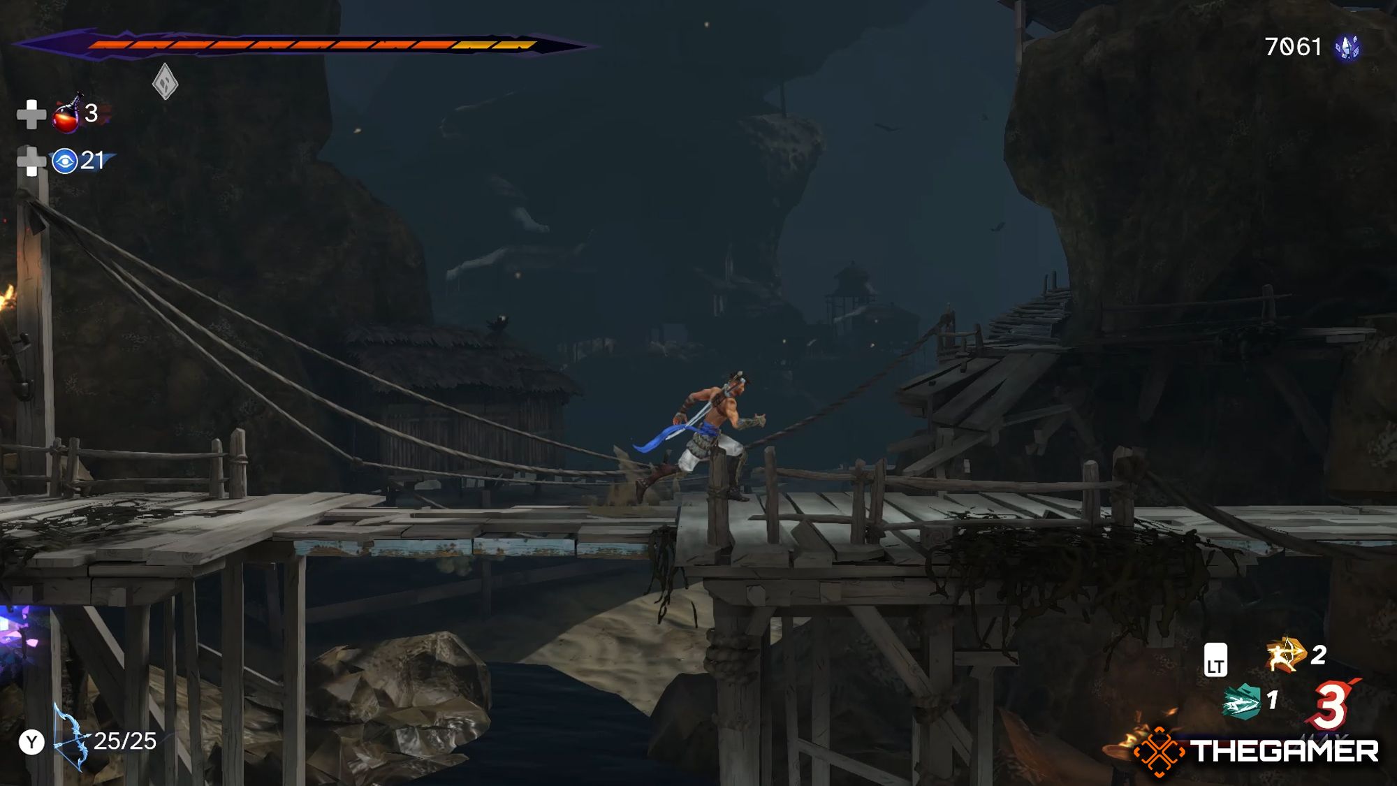 Саргон бежит по деревянному мосту