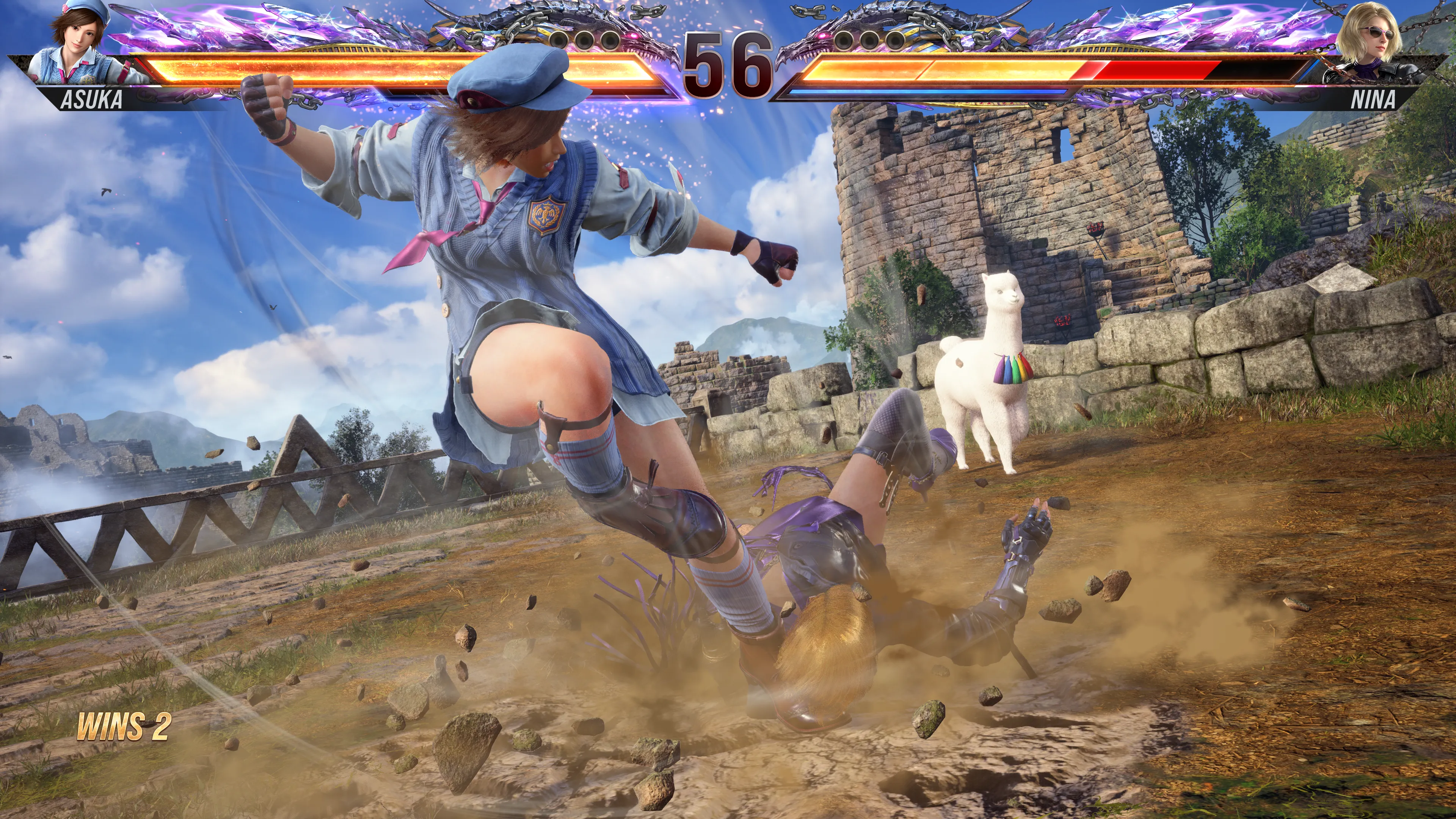 Asuka executing her Heat Smash on Nina in Tekken 8
