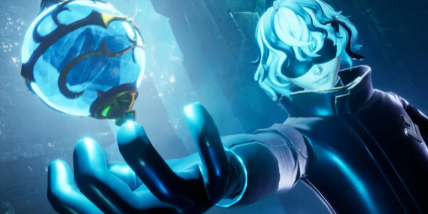 Un personaje sosteniendo una granada azul de Palworld.
