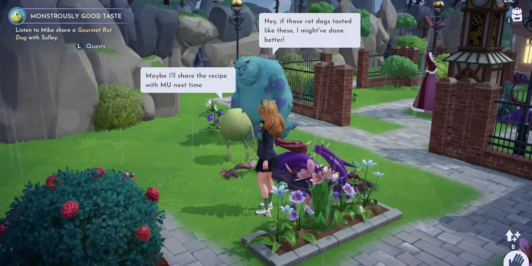 Mike speaking with Sulley in Disney Dreamlight Valley