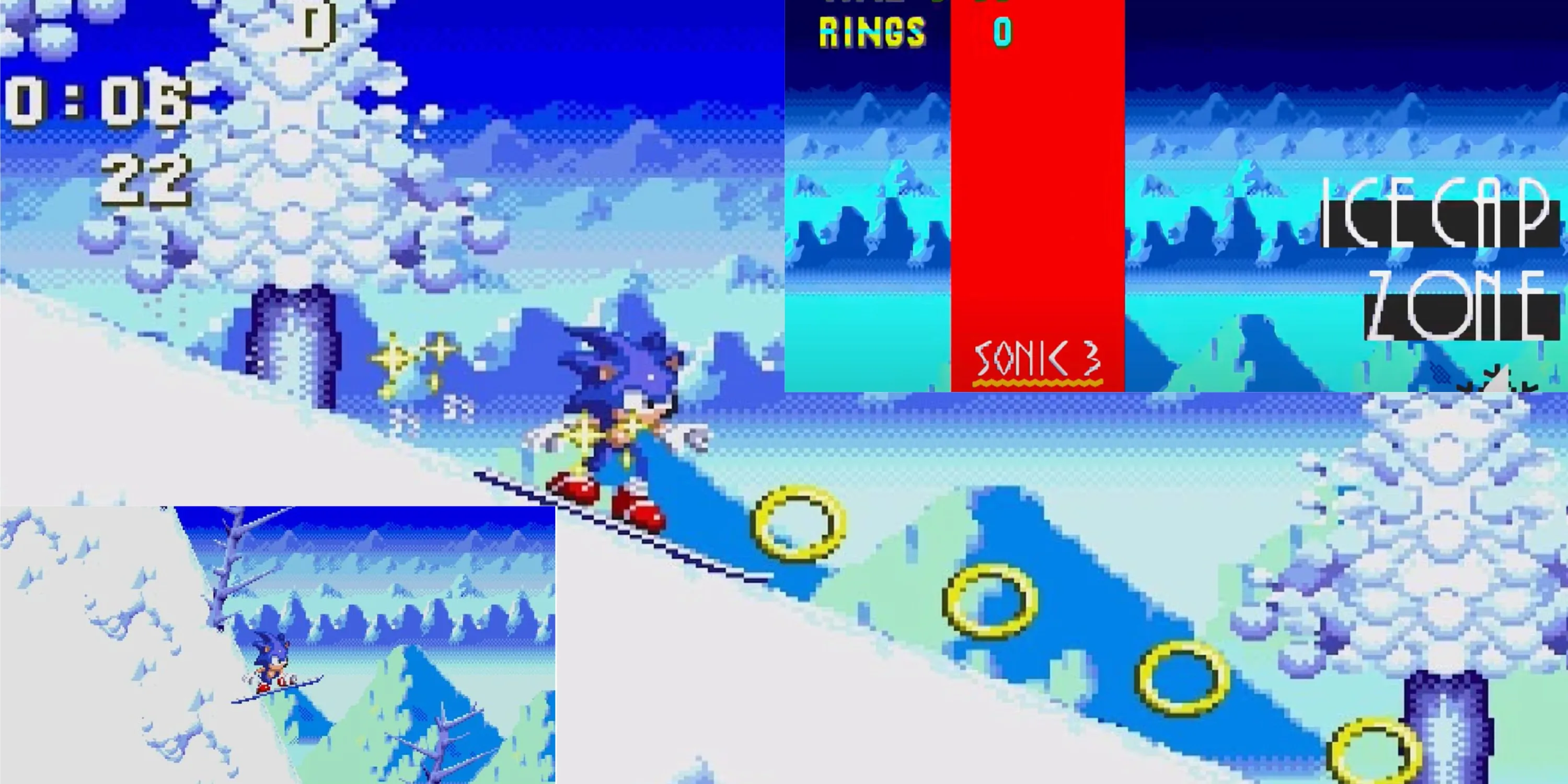 Sonic su una snowboard nella Ice Cap Zone