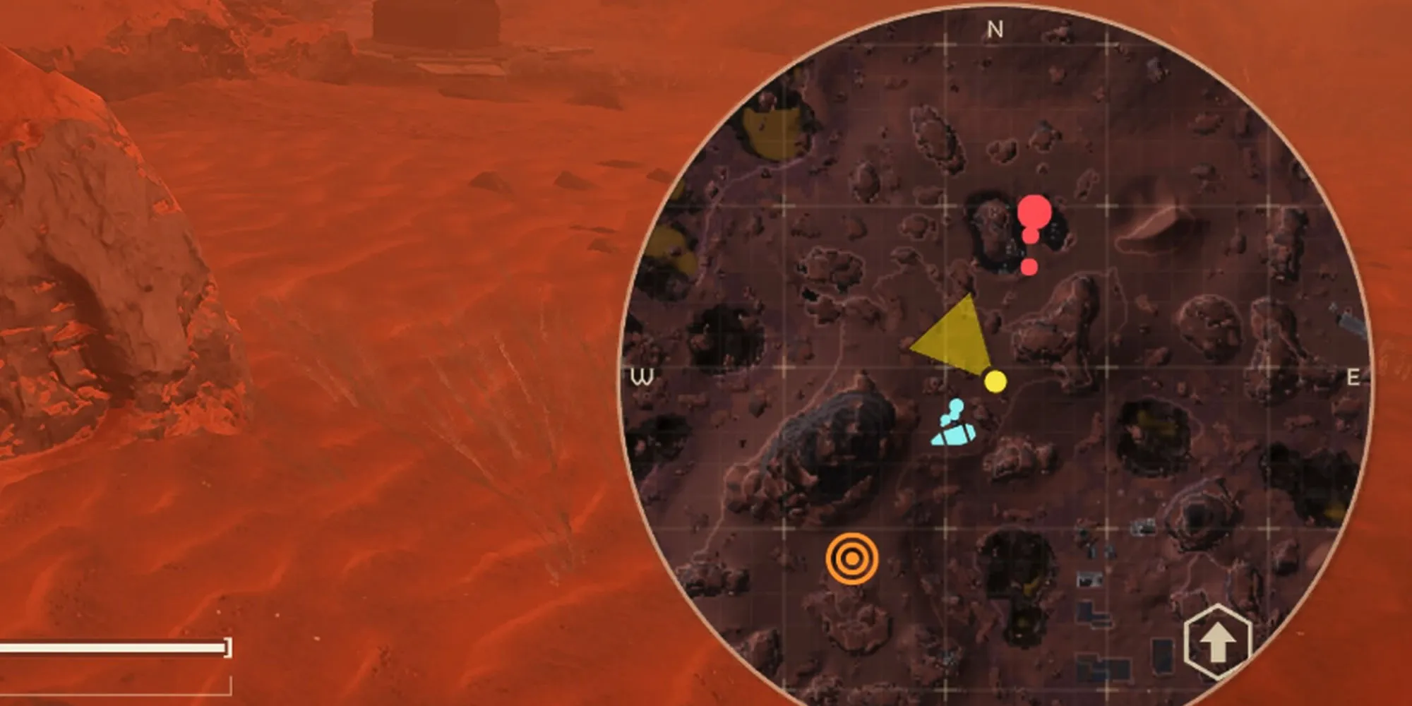 《地狱潜伏者2》地图和雷达的放大图片。北方指示有一处敌人巡逻