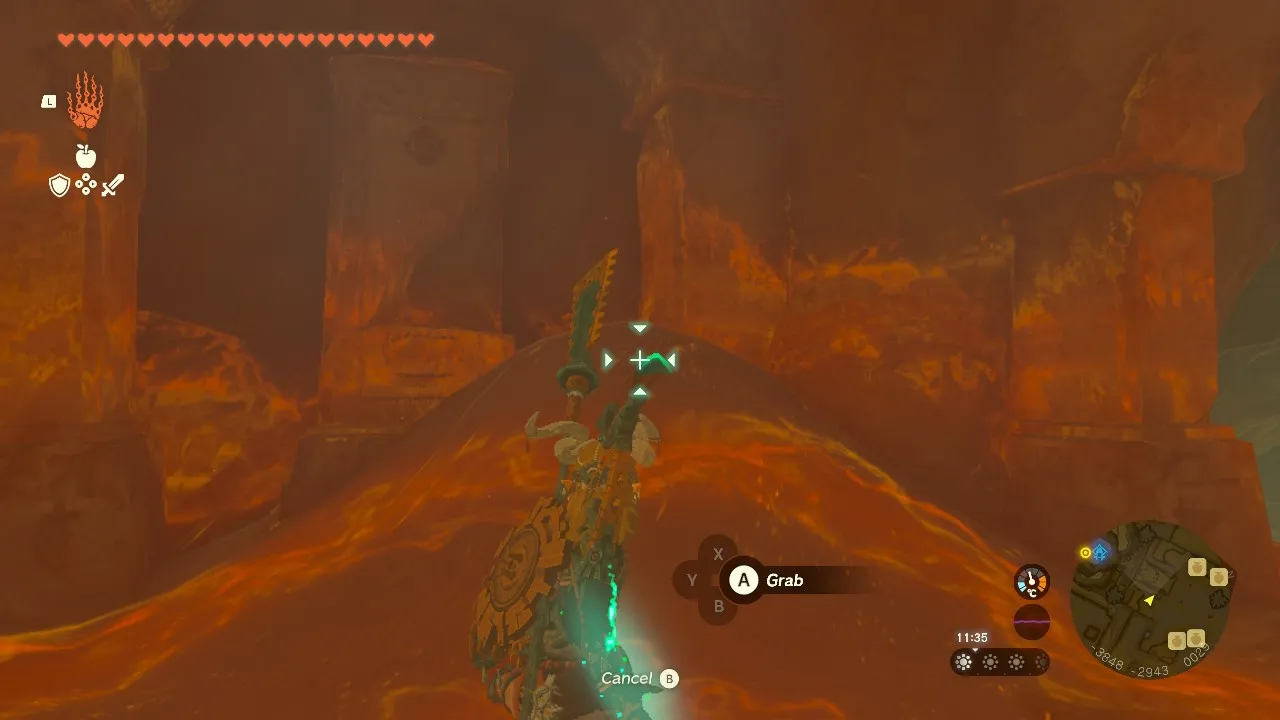 Link attrapant le morceau visible de la stèle