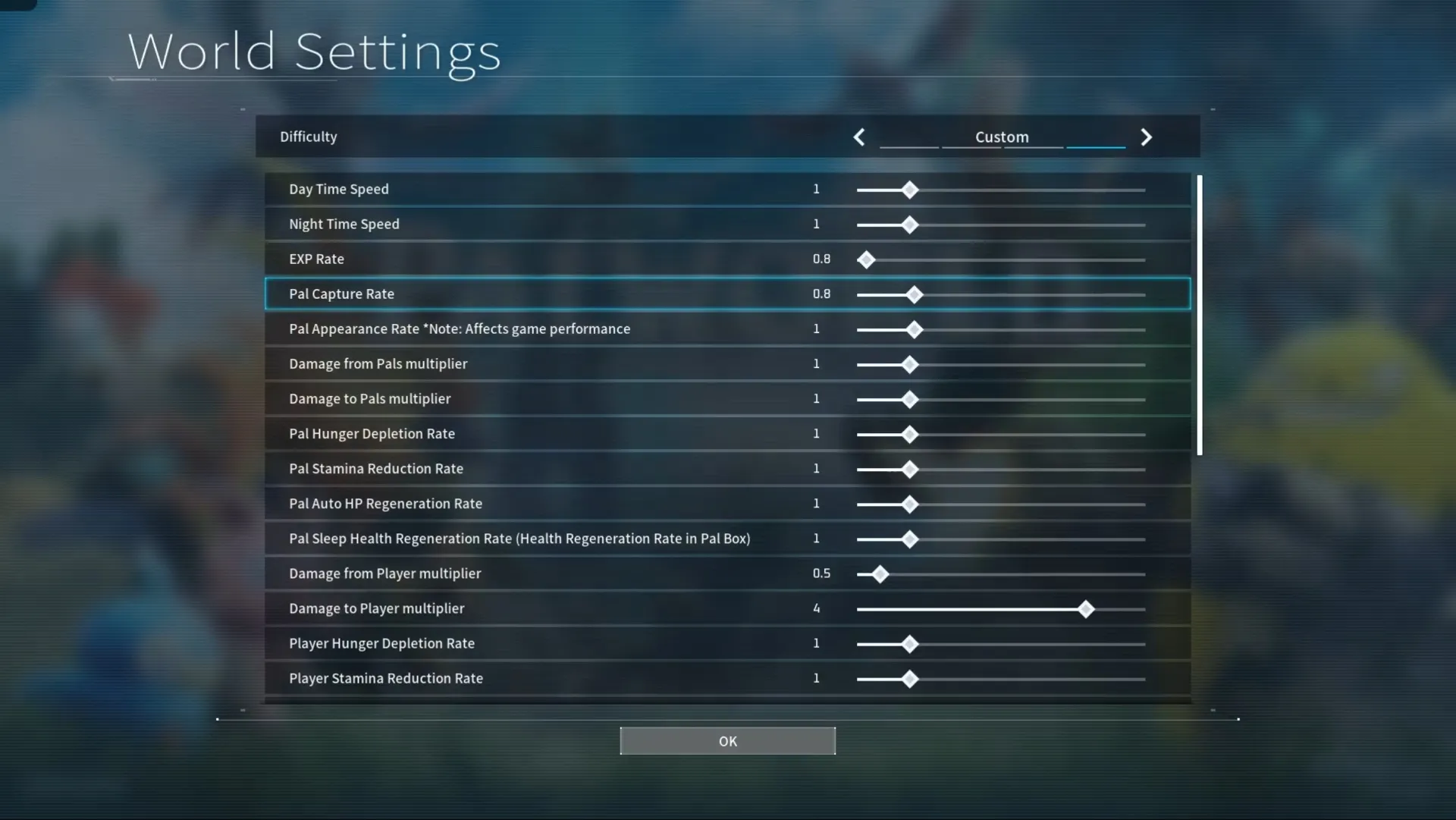 自定义菜单，玩家可以在Palworld中调整各种设置。