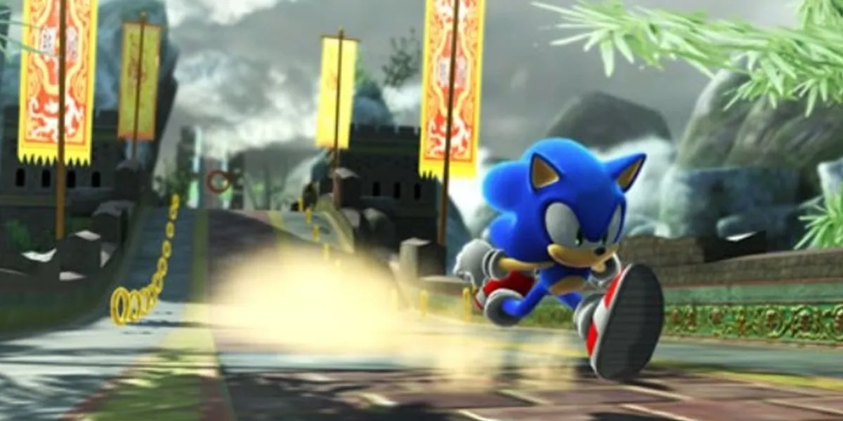 Sonic coursant sur un parcours de Sonic Unleashed