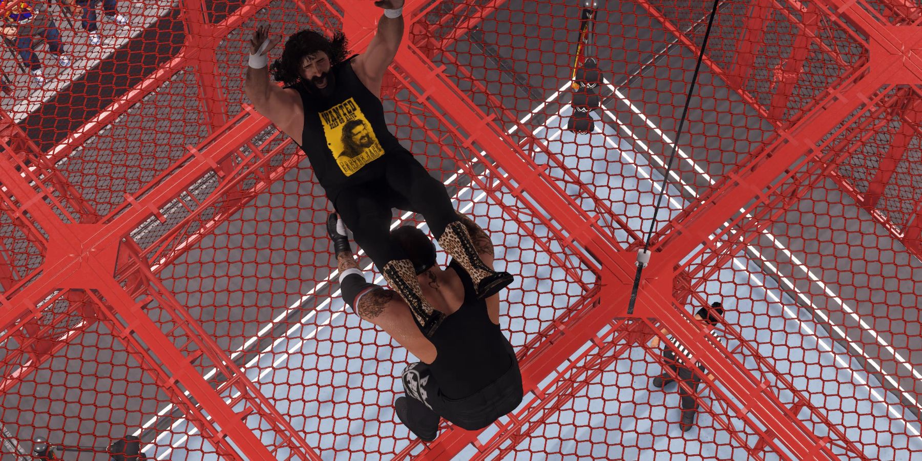 WWE2K23 Кактус совершает полет через крышу клетки
