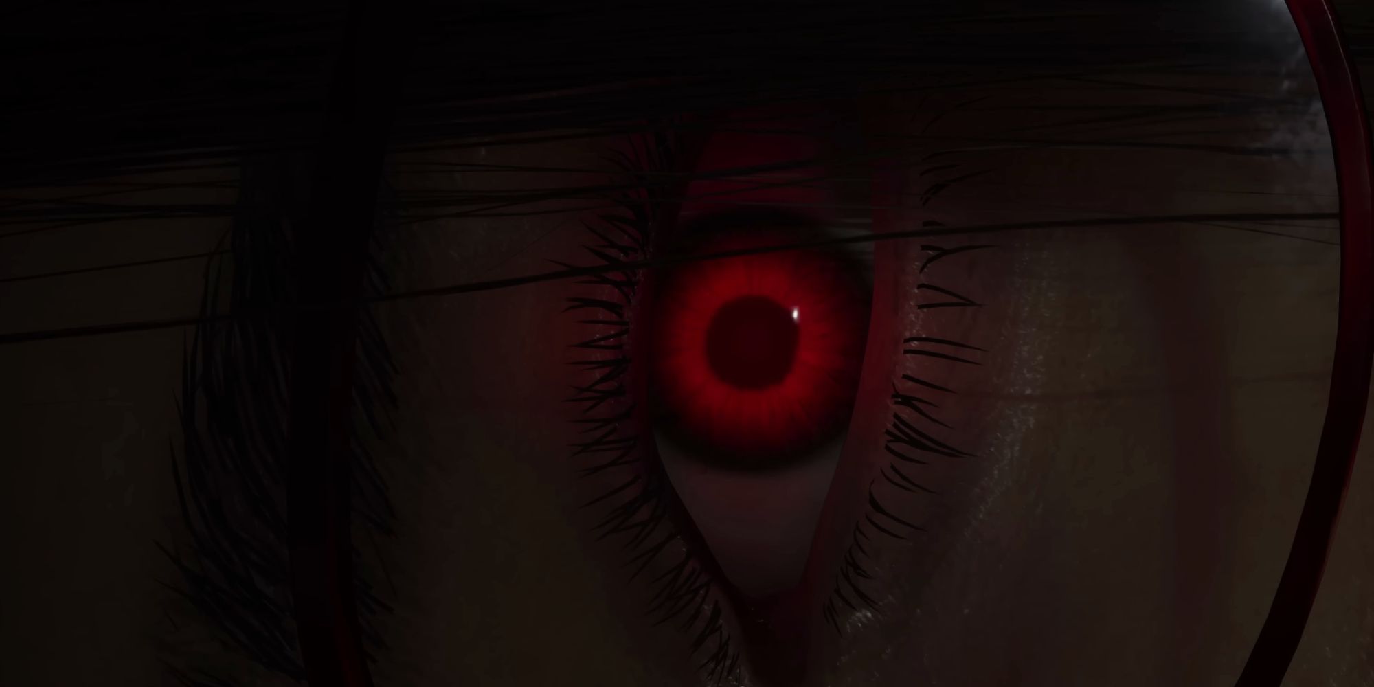 Un ojo brillando rojo de Silent Hill: El Mensaje Corto.