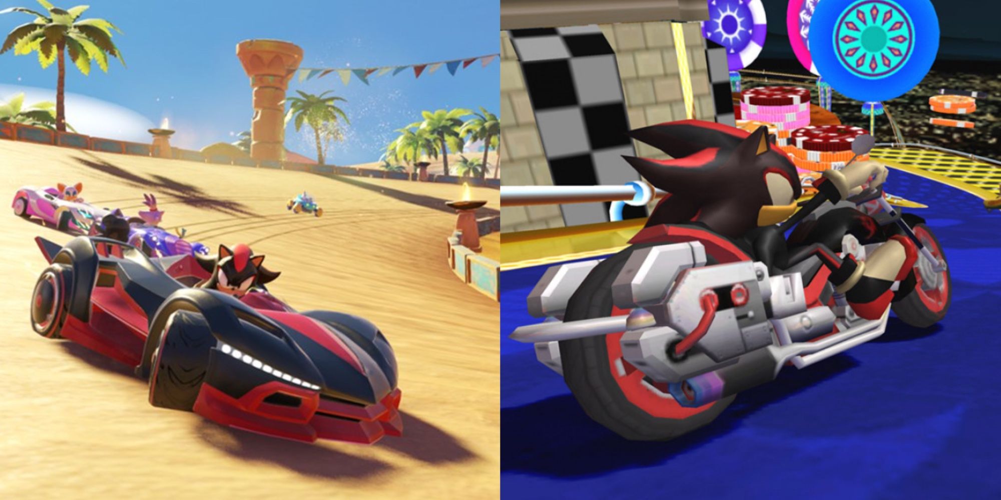 Shadow che corre in Team Sonic Racing e nel Sega All-Stars Racing