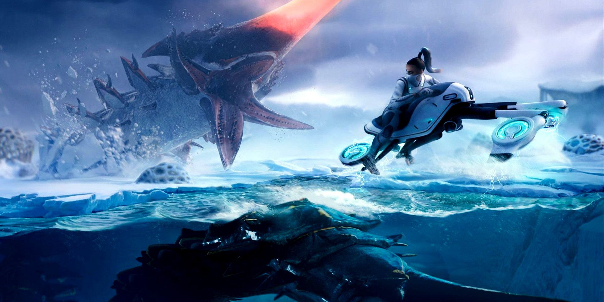 Robin Ayou che sfugge a un Leviathan da Subnautica: Below Zero