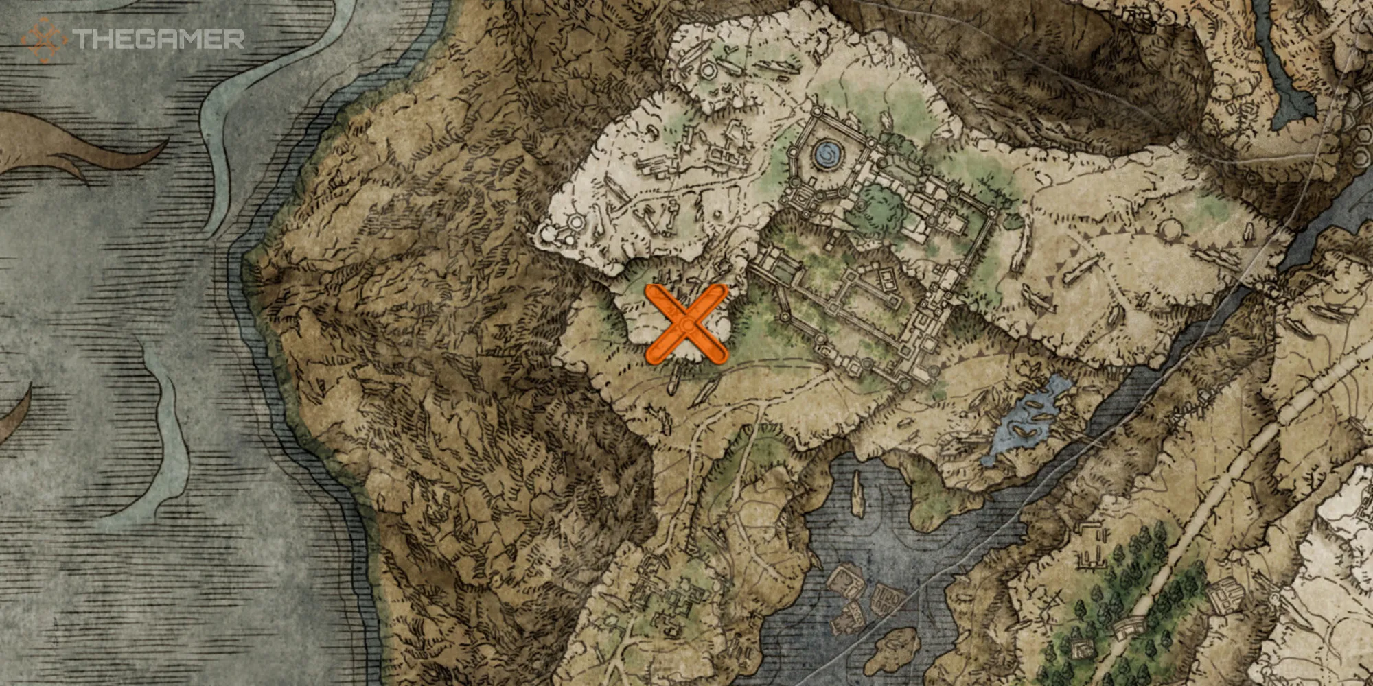 在《埃尔登环》中显示利尔尼亚中导师塞卢维斯位置的地图