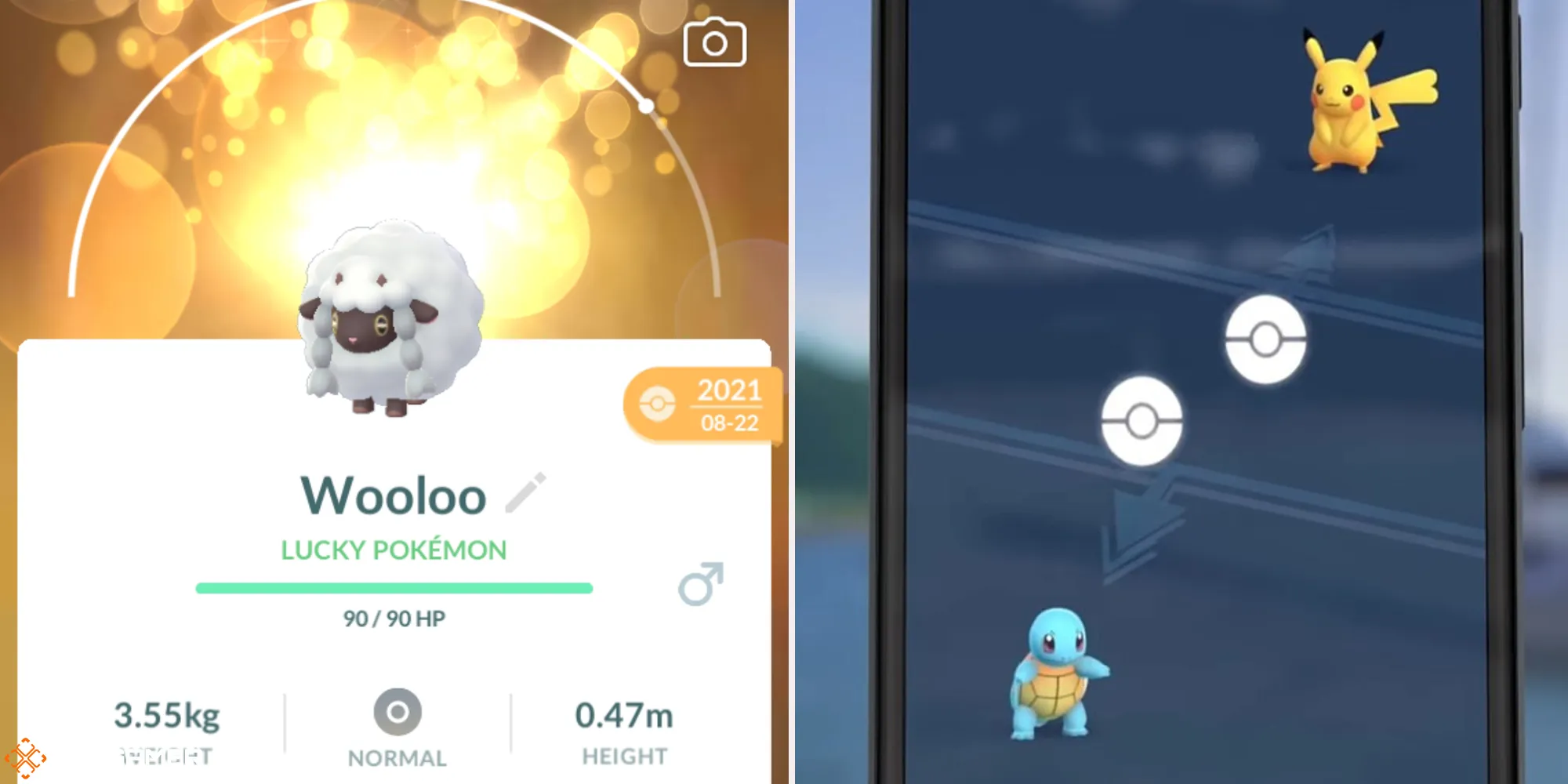 Pokemon Go - lucky wooloo (왼쪽), 전화로 거래하는 모습 (오른쪽)