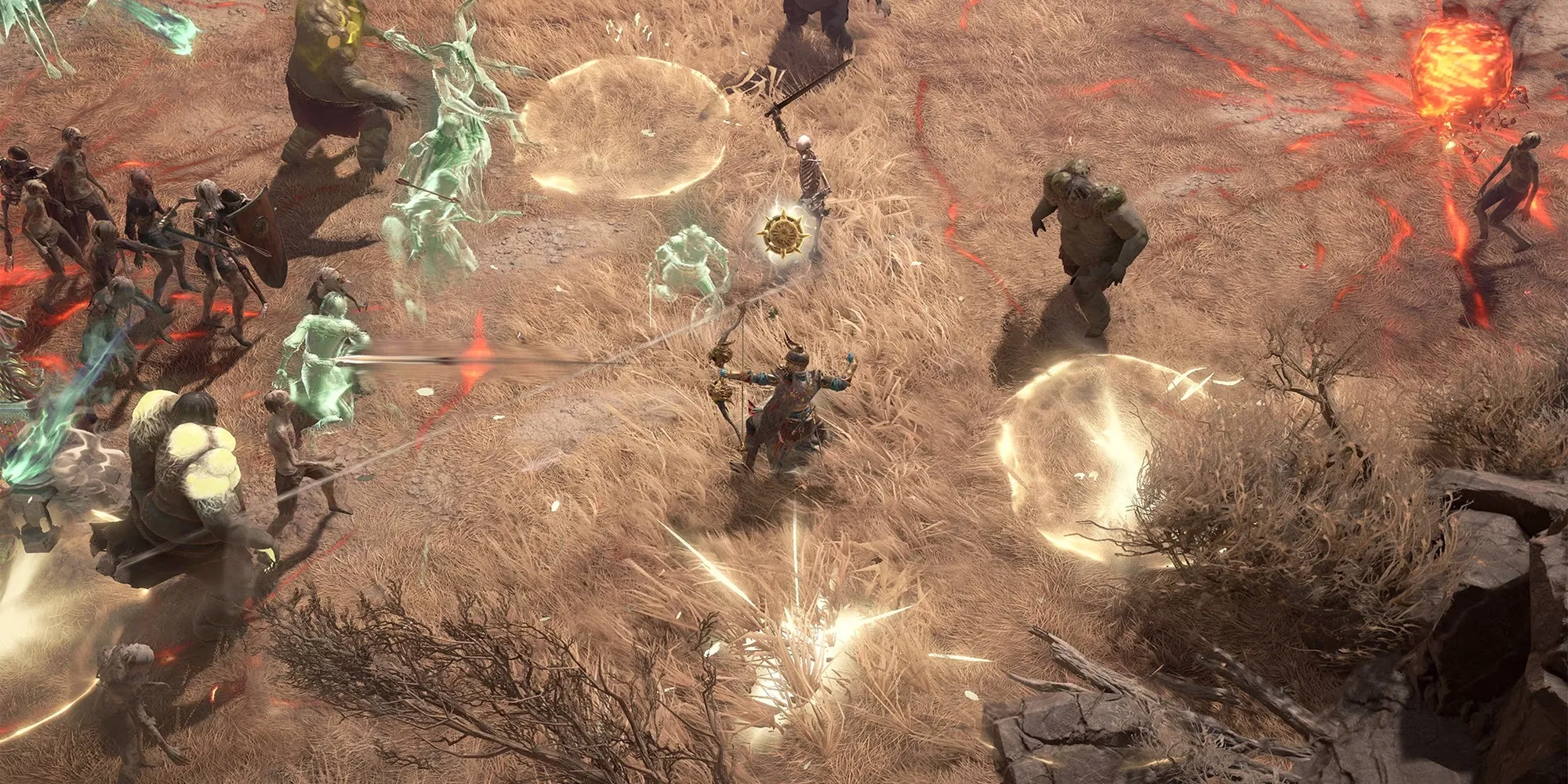 Diablo 4 Разбойница борется с монстрами во время события Лунный пробуждение