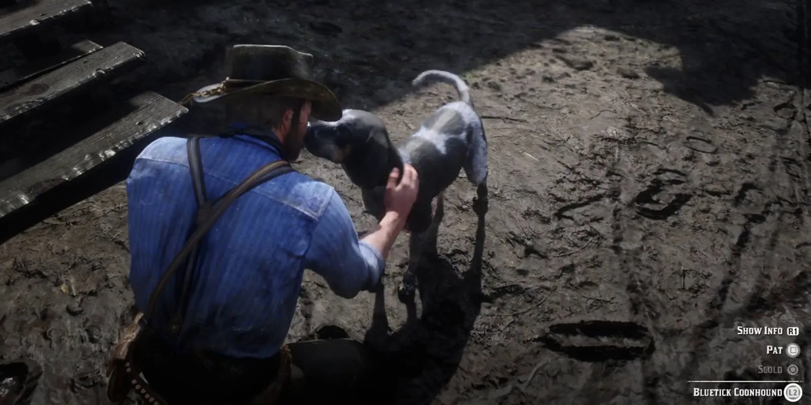 RDR 2 Arthur acariciando cão