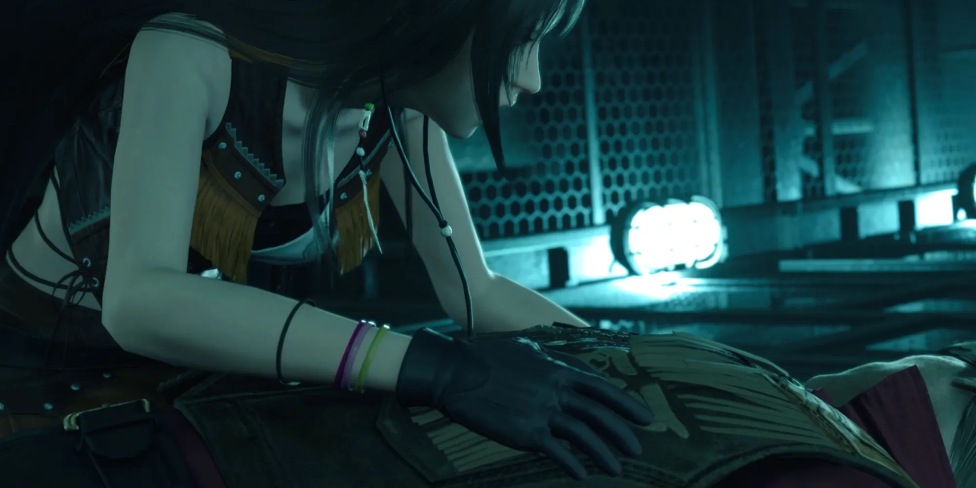 Tifa com seu pai morto em Final Fantasy 7 Rebirth