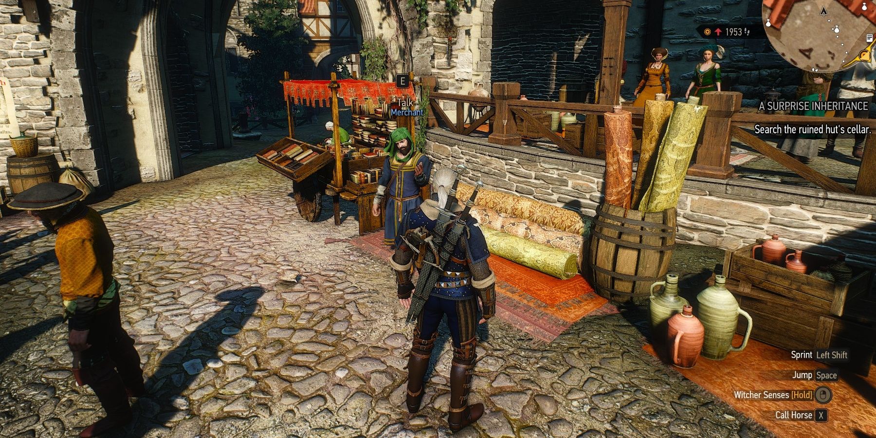 Geralt sur le marché dans The Witcher 3: Wild Hunt