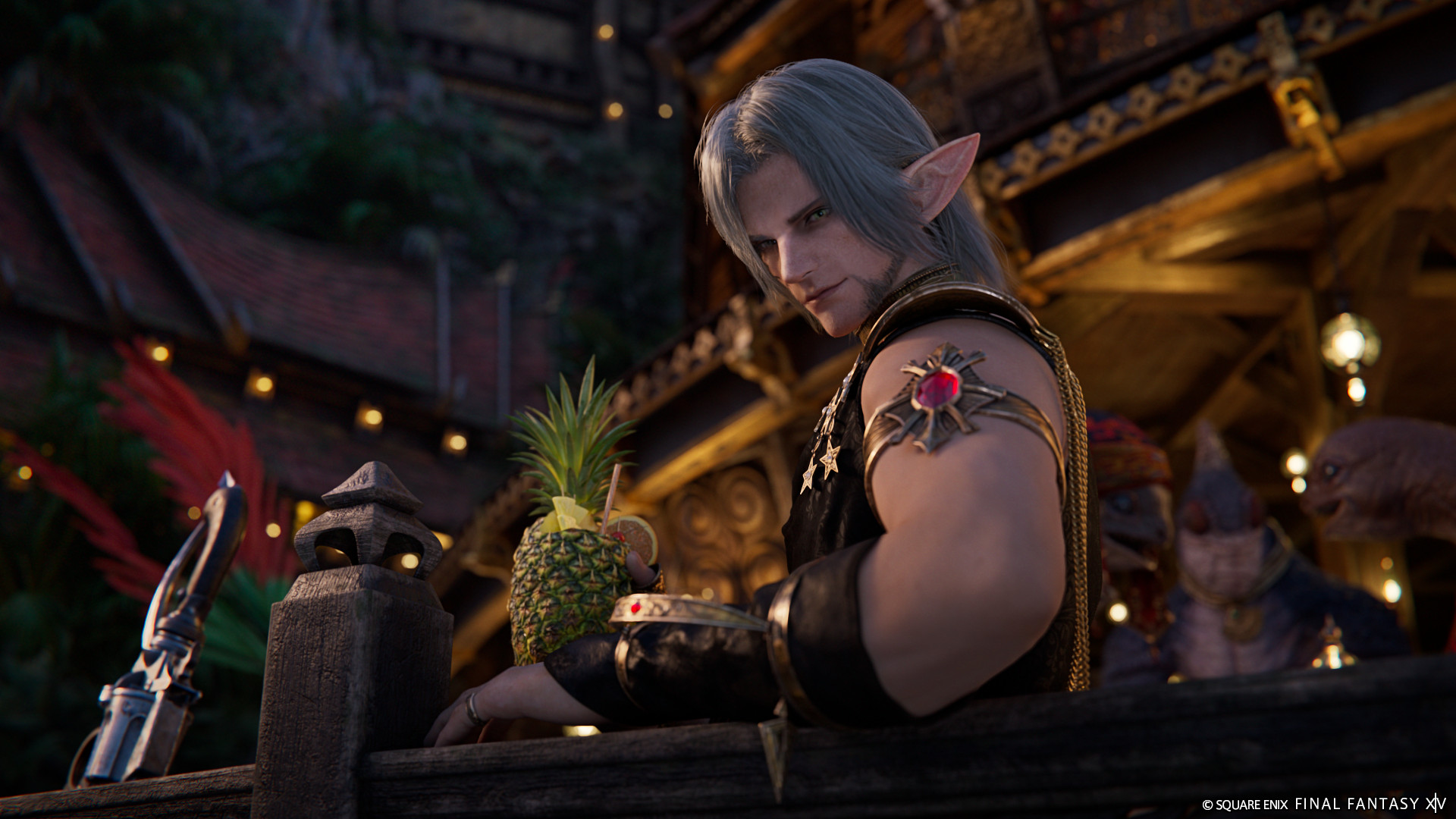 Un elfo strappato sembra mangiare una ananas in Final Fantasy 14: Dawntrail