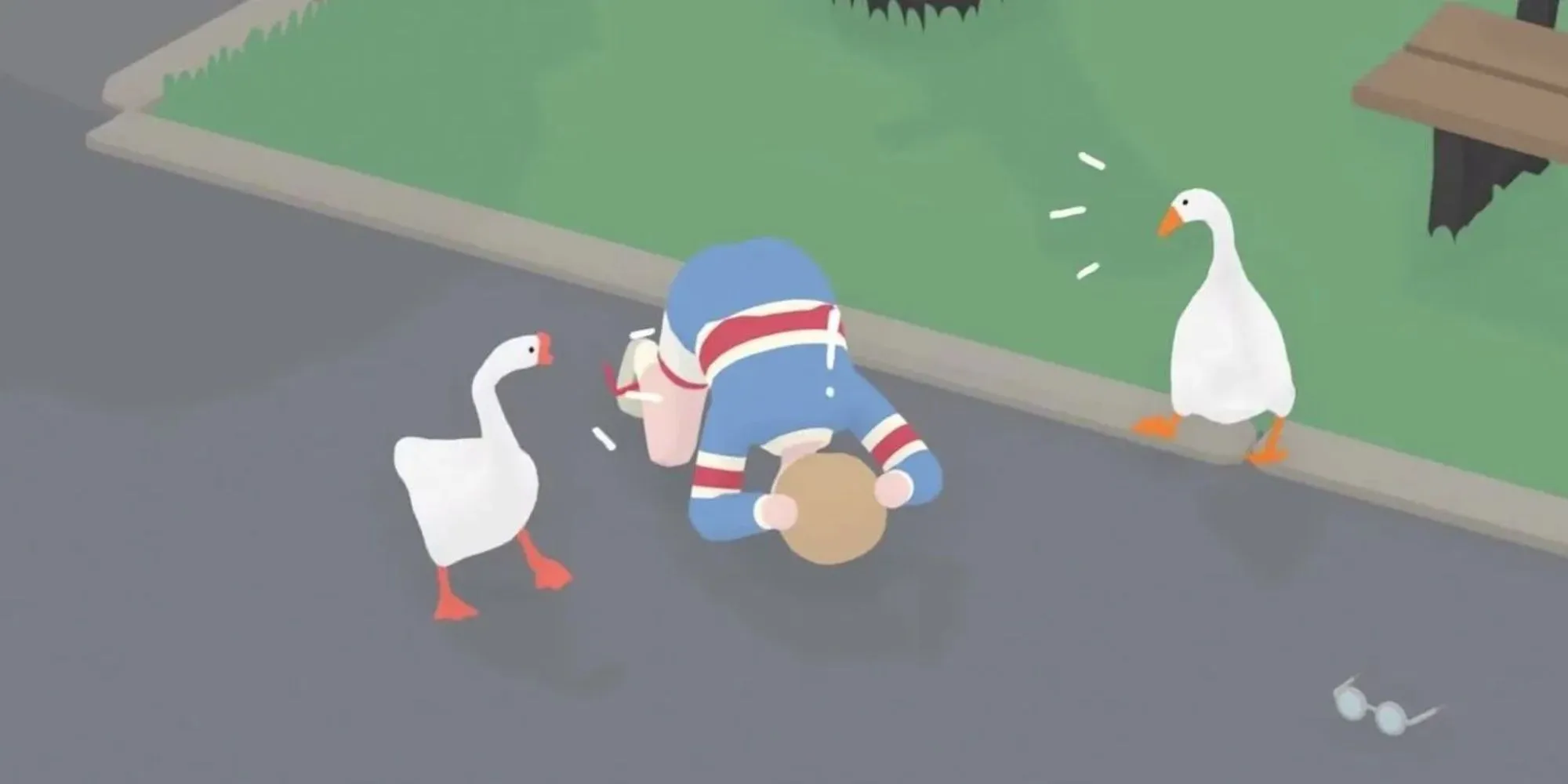 Les oies terrorisent un enfant dans Untitled Goose Game