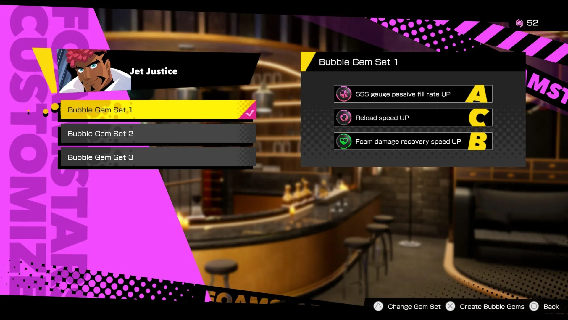 Jet Justice showing the Bubble Gem Set 1, with multiple boosts in Foamstars.