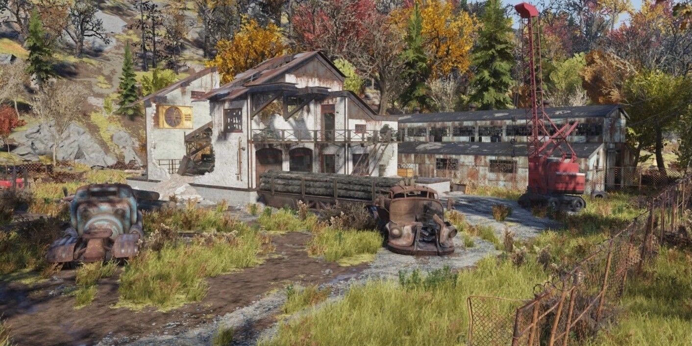 Uma imagem da Gilman Lumber Mill em Fallout 76